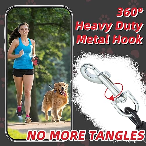 Miniatura 5 de PUPTECK Correa retráctil para perro con alambre de acero antimasticación, 360 sin enredos, para perros pequeños, medianos y grandes, resistente