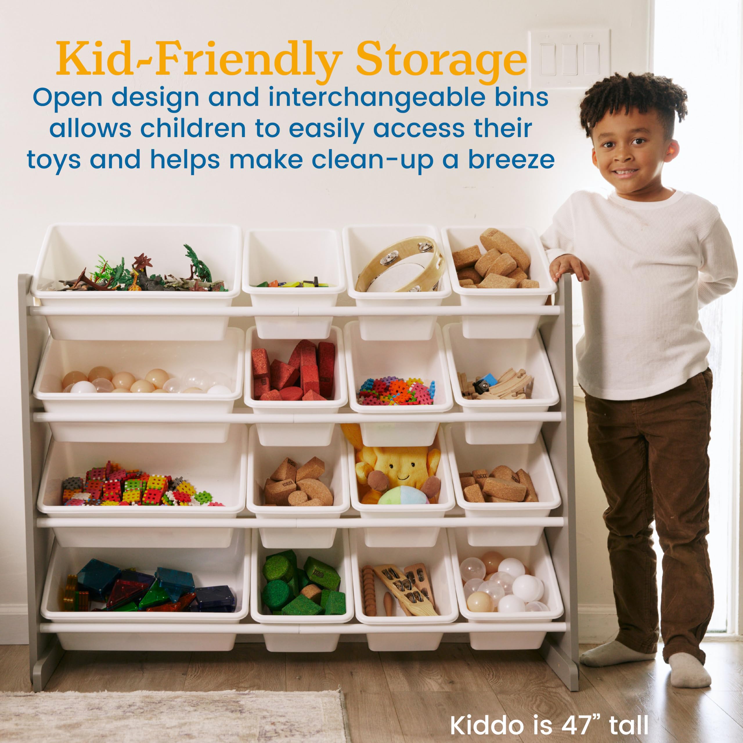 ECR4Kids Organizzatore a 4 livelli con 16 vassoi, portaoggetti per giocattoli, grigio/bianco