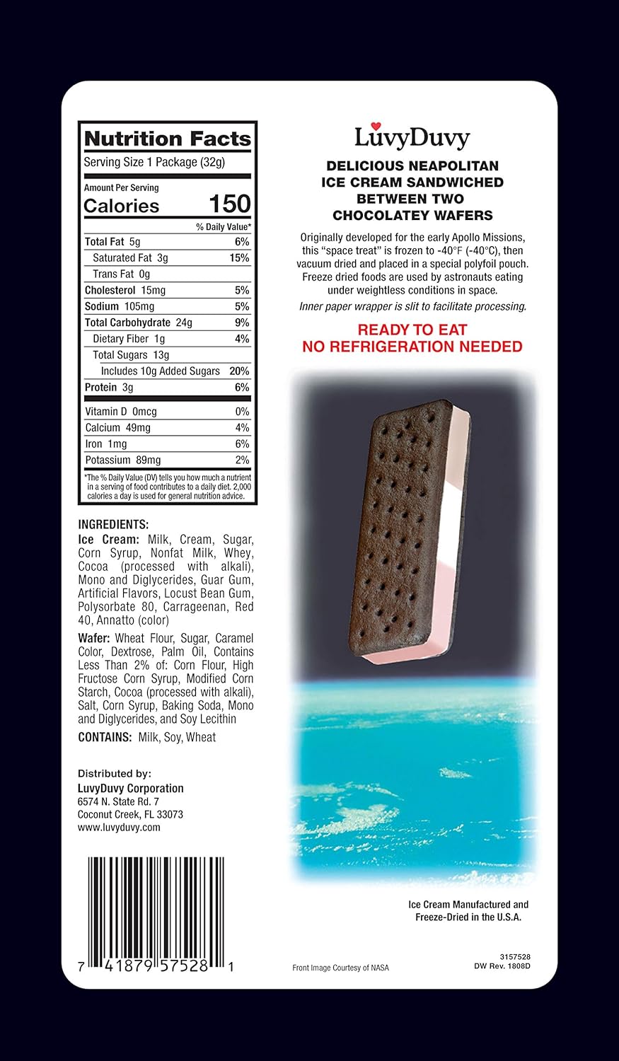 LuvyDuvy NEAPOLITAN Freeze Dried Space Ice Cream Sandwich - 6 Pack