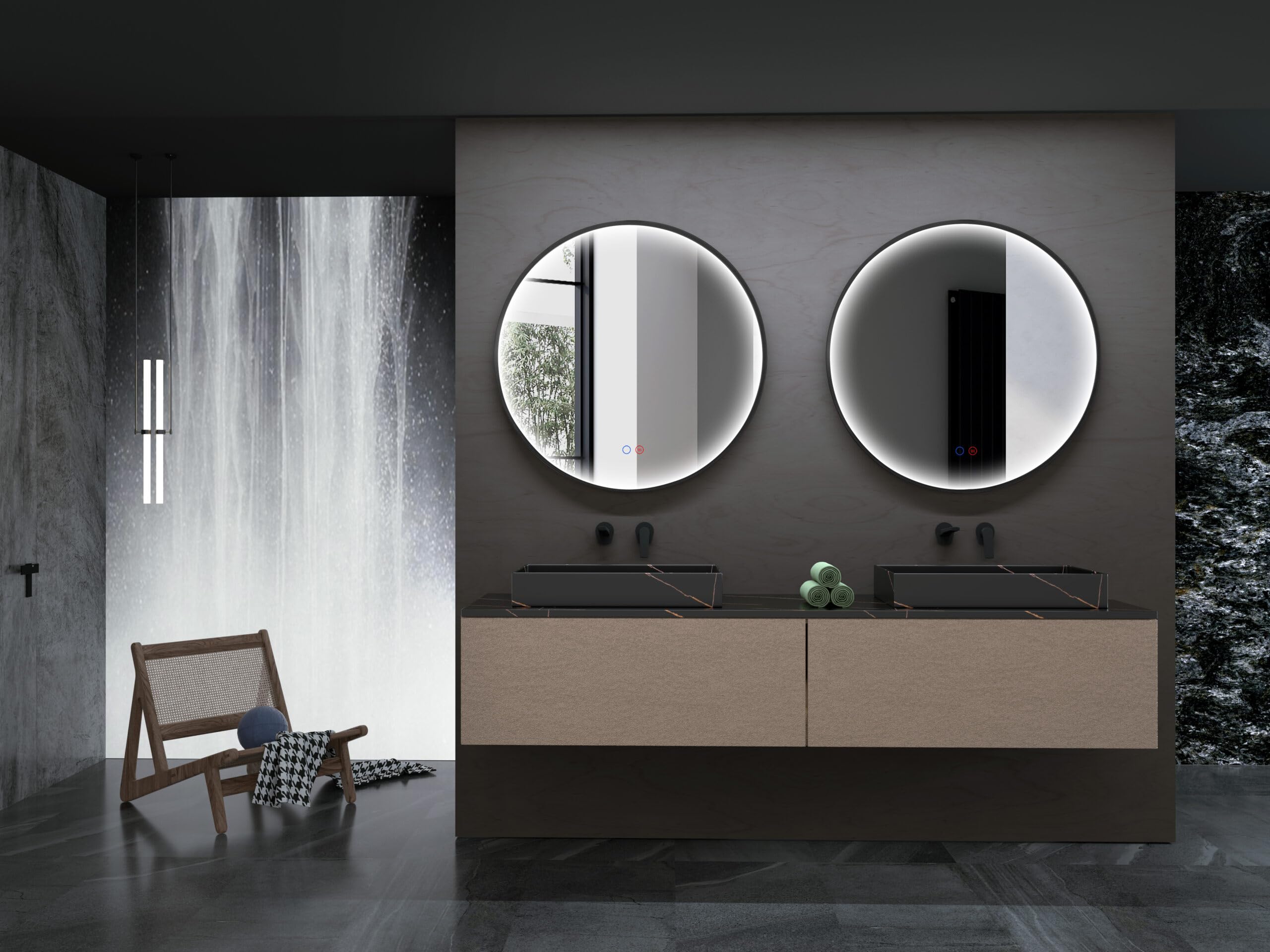 Mice - Espejo Led para baño - Espejo Redondo con luz perimetral integrada en el Marco de Aluminio en Acabado Negro Mate -Espejo para Maquillaje - Vestidor - Centro Estetica 70CM Ø