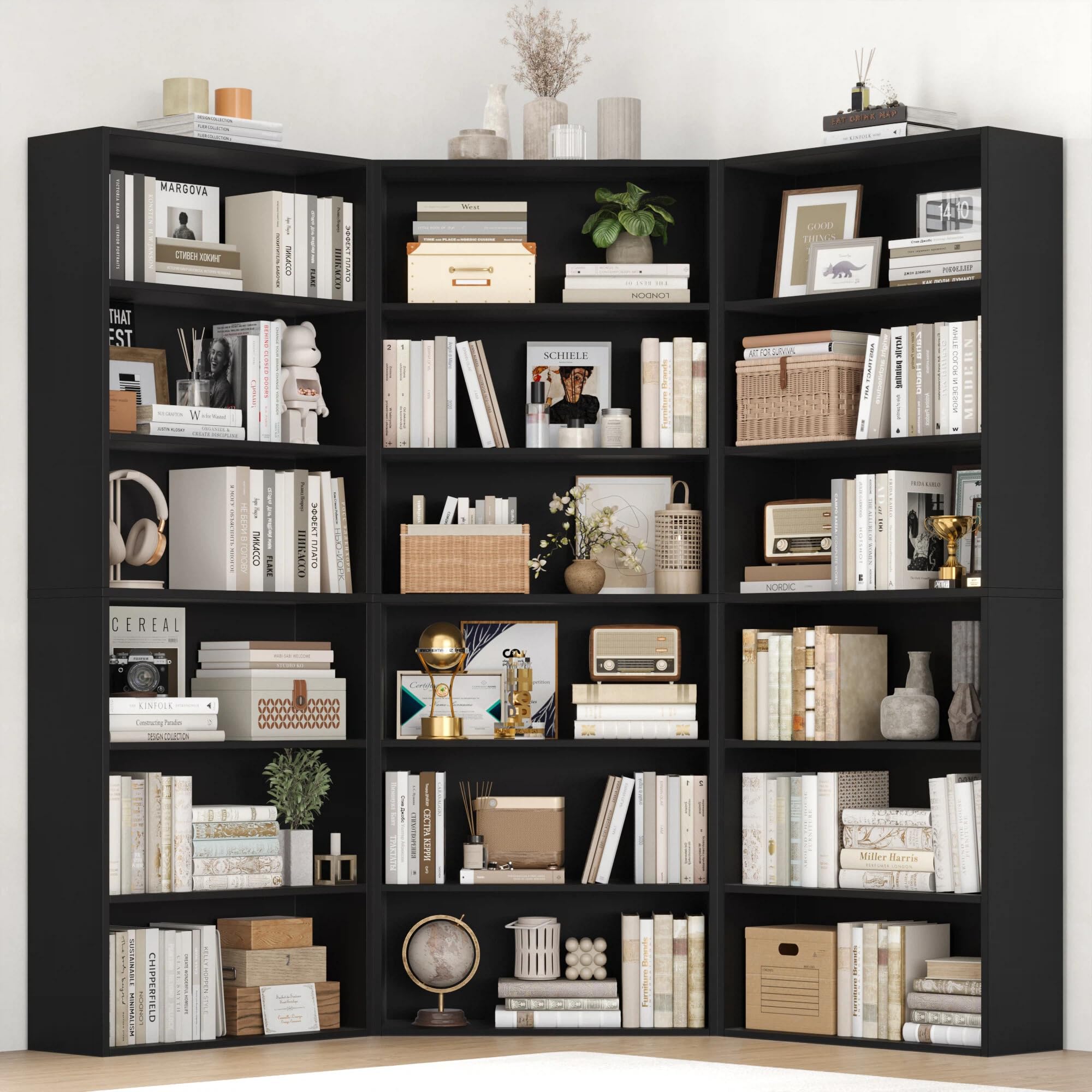 FirFurd Libreria Scaffale per Soggiorno, Libreria a 6 Ripiani,Scaffale Portaoggetti Porta Libri in Legno, Mobiletto Multiuso per Cucina, Ufficio, Studio 60x23,5x180cm (Nero)