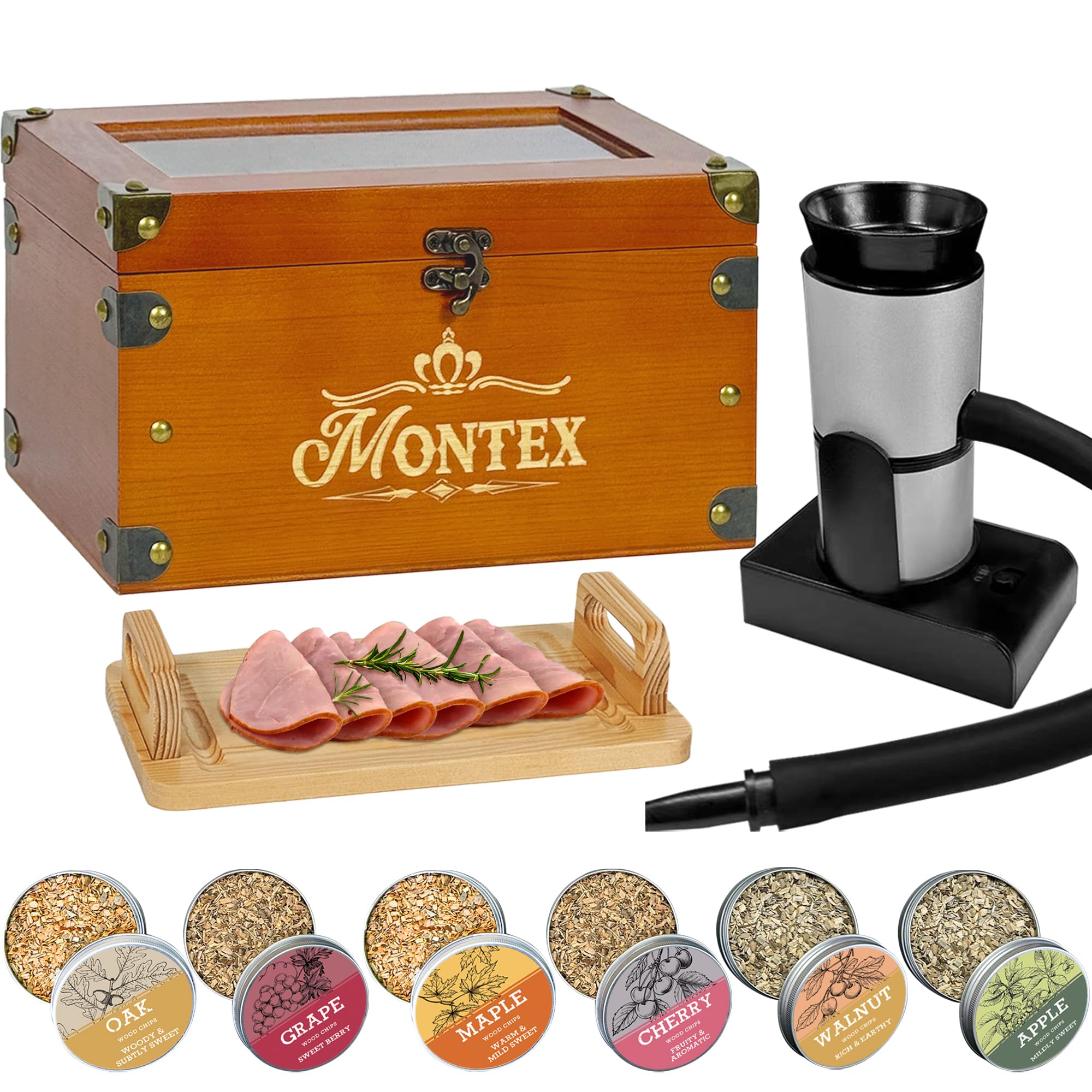 Cocktail Smoker Kit, Whiskey Smoker Kit with Smoking Gun, Whiskey Gift for Men, Bourbon Gifts for Men, Included Cocktail Smoker Box, Food Tray and 6 Wood Chips, Bourbon Smoker Kit