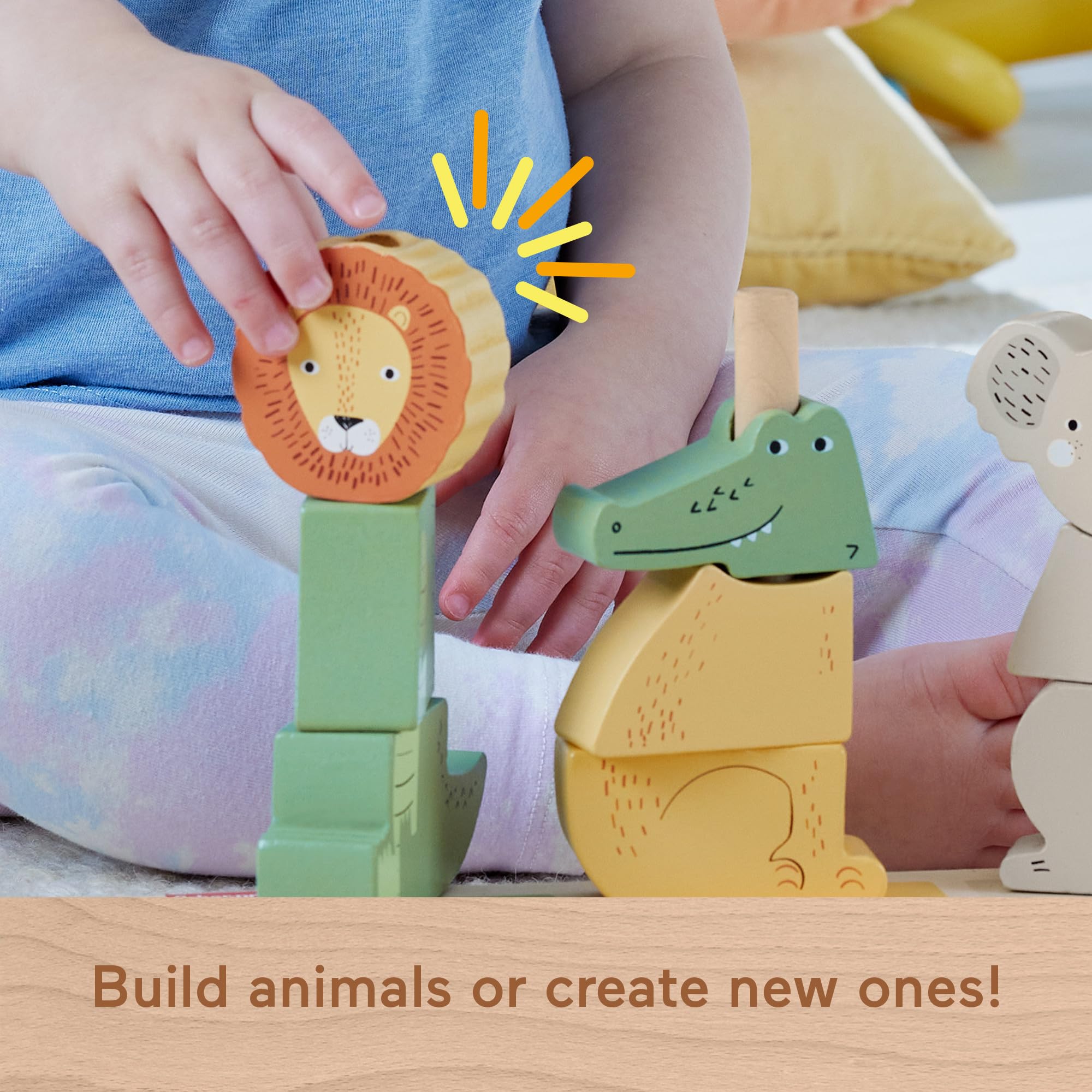 Fisher-Price Wood Baby Toy Stack & Sort Animals, 10 Wooden Pieces for Developmental Play for Infants & Toddlers Ages 1+ Years