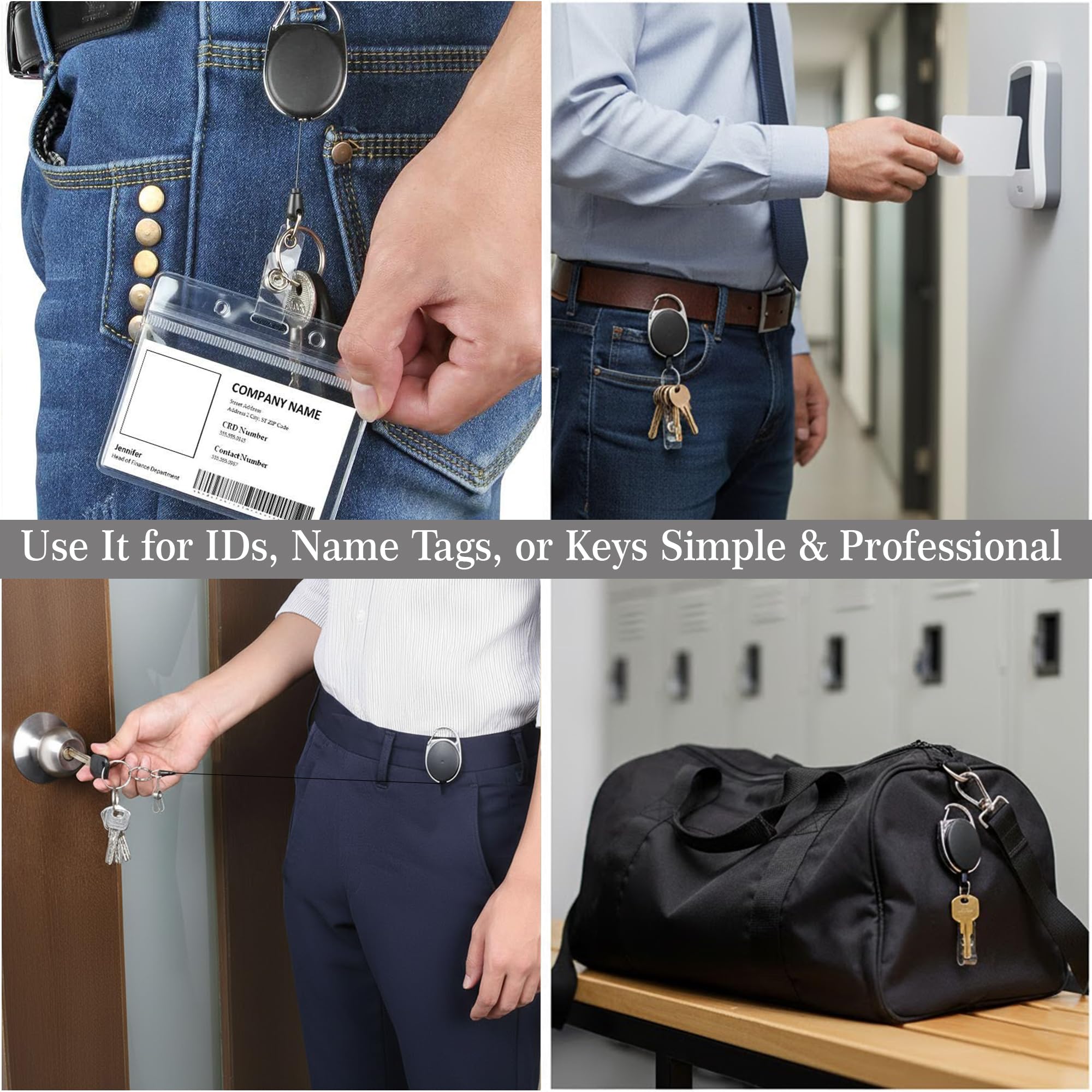 GLUN® Black Oval Round ID Reel Holder, Set of 2 Retractable Clip Badge Card Holders for Office Employees 1