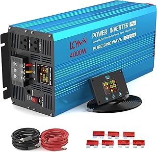 LCYMW 4000 Watt Inverter Pure Sine Wave DC 24V to 110V AC Power Inverters with 3 AC Charger Outlets, Car Inverter Solar Power Inverters for Vehicles Home with LCD Display and 2.4A USB Charging Ports