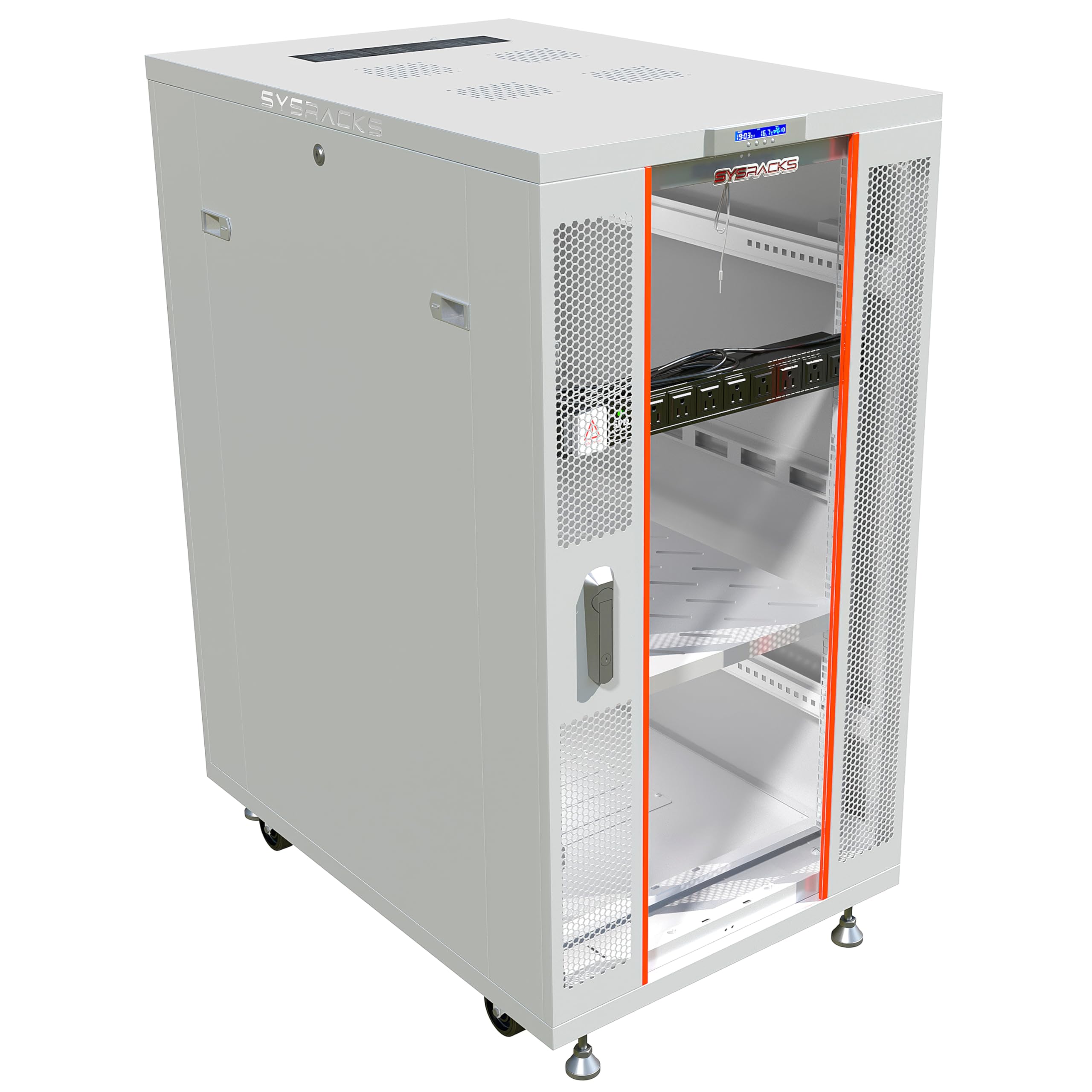 18U Server Rack Cabinet 35 Inch Deep – Locking 19 Inch Network Rack Enclosure with Cooling Fans, Thermostat LCD, PDU, Shelf & Casters