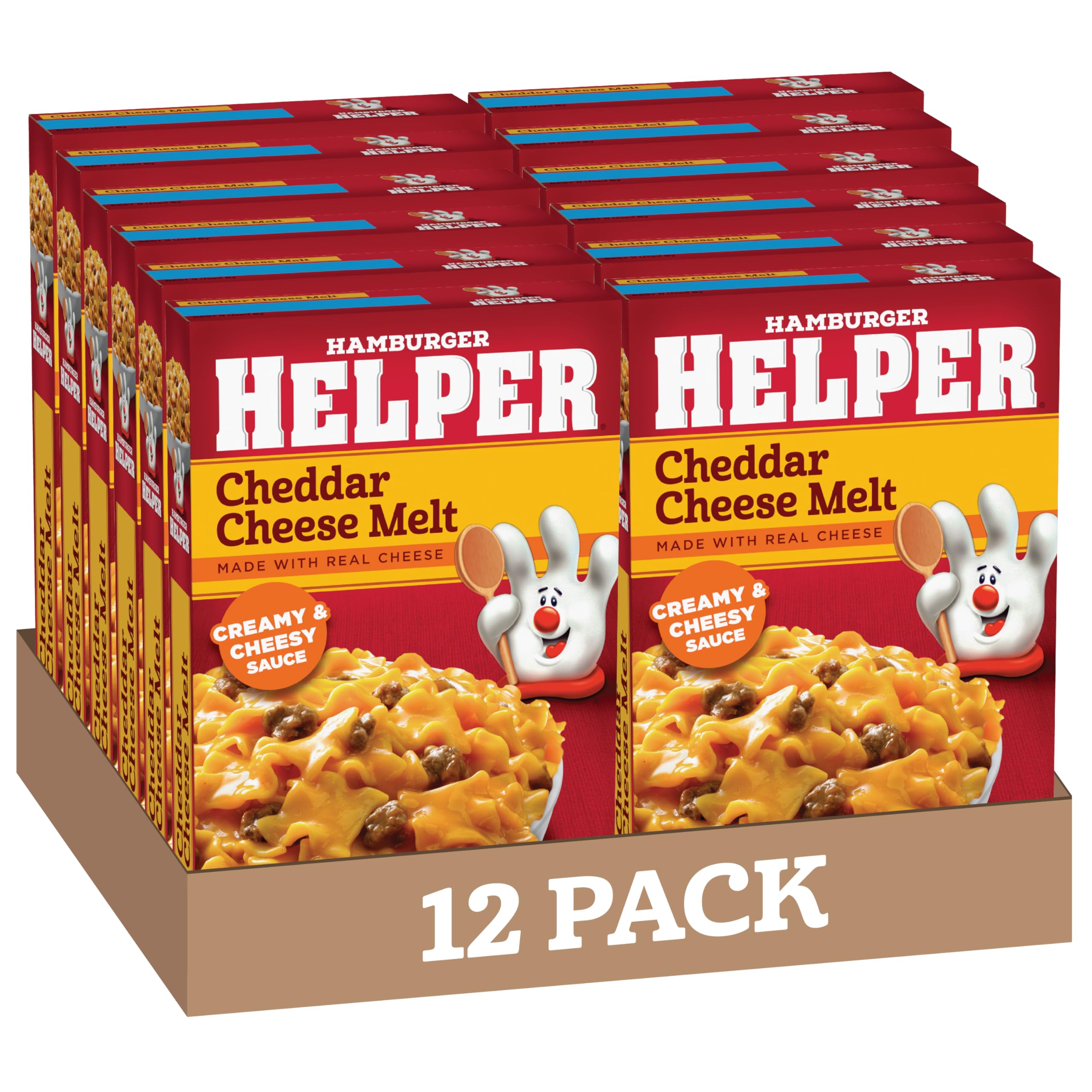 Hamburger Helper Cheddar Cheese Melt Pasta Meal (4.7 oz - 12 Pack) No Artificial Flavors, Ready in 3 Easy Steps, Quick Meals Perfect for Midweek Dinners, Busy Evenings & Families On-the-Go