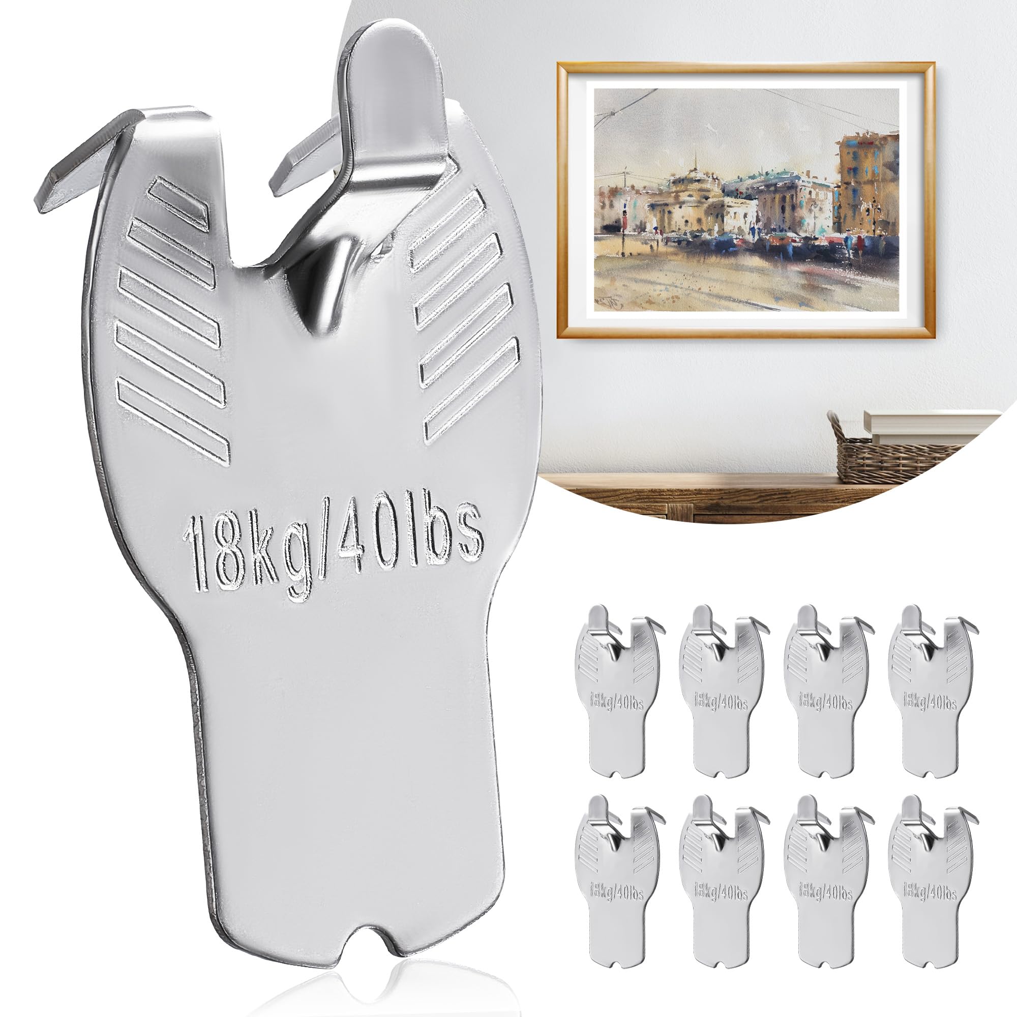 8 Pcs Claw Drywall Picture Hangers - Picture Hanging Hooks Hold Up to 40lbs, Wall Hooks for Hanging Picture, Mirror, Painting, Minimal Damage Easy Installation Claw Drywall Hangers