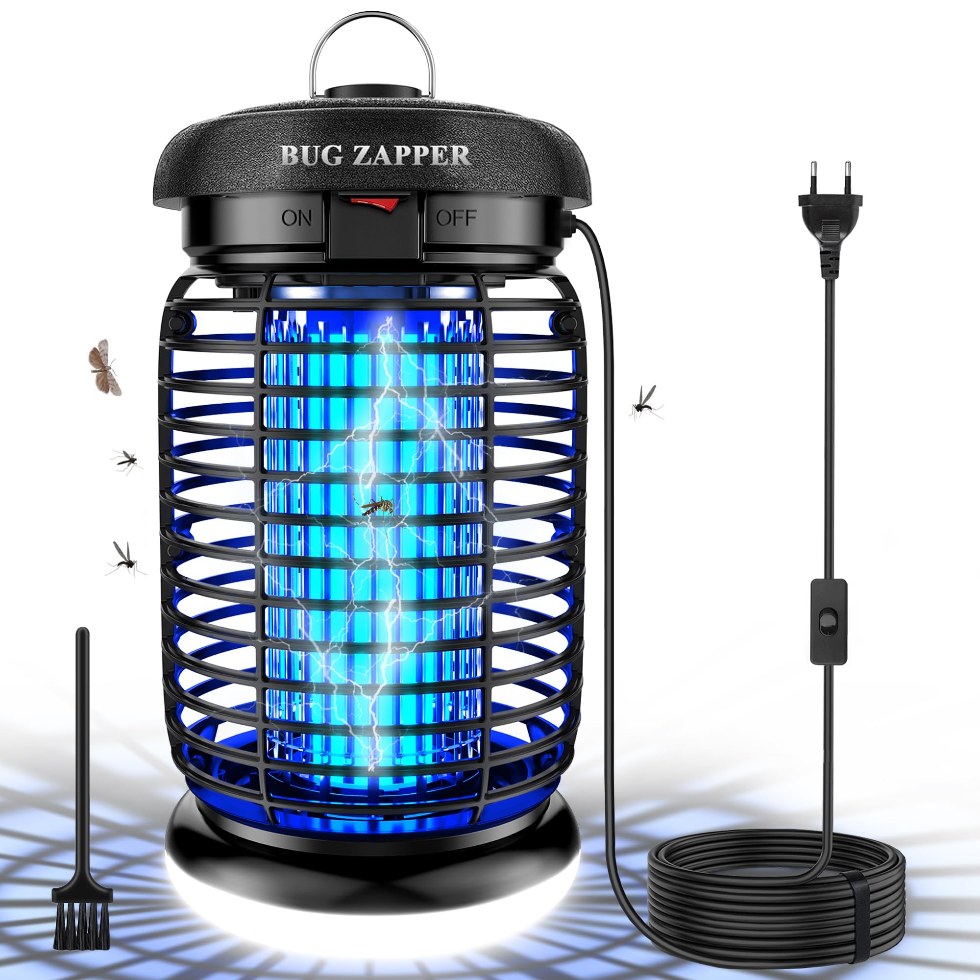WUEAOA Insektenvernichter elektrisch LED-Beleuchtung 3m Kabel, 4200V 15W UV Mückenlampe, Fliegenfalle elektrisch mückenfalle für Innen Außen, IPX4, Anti Mücken, Fliegen, Motten