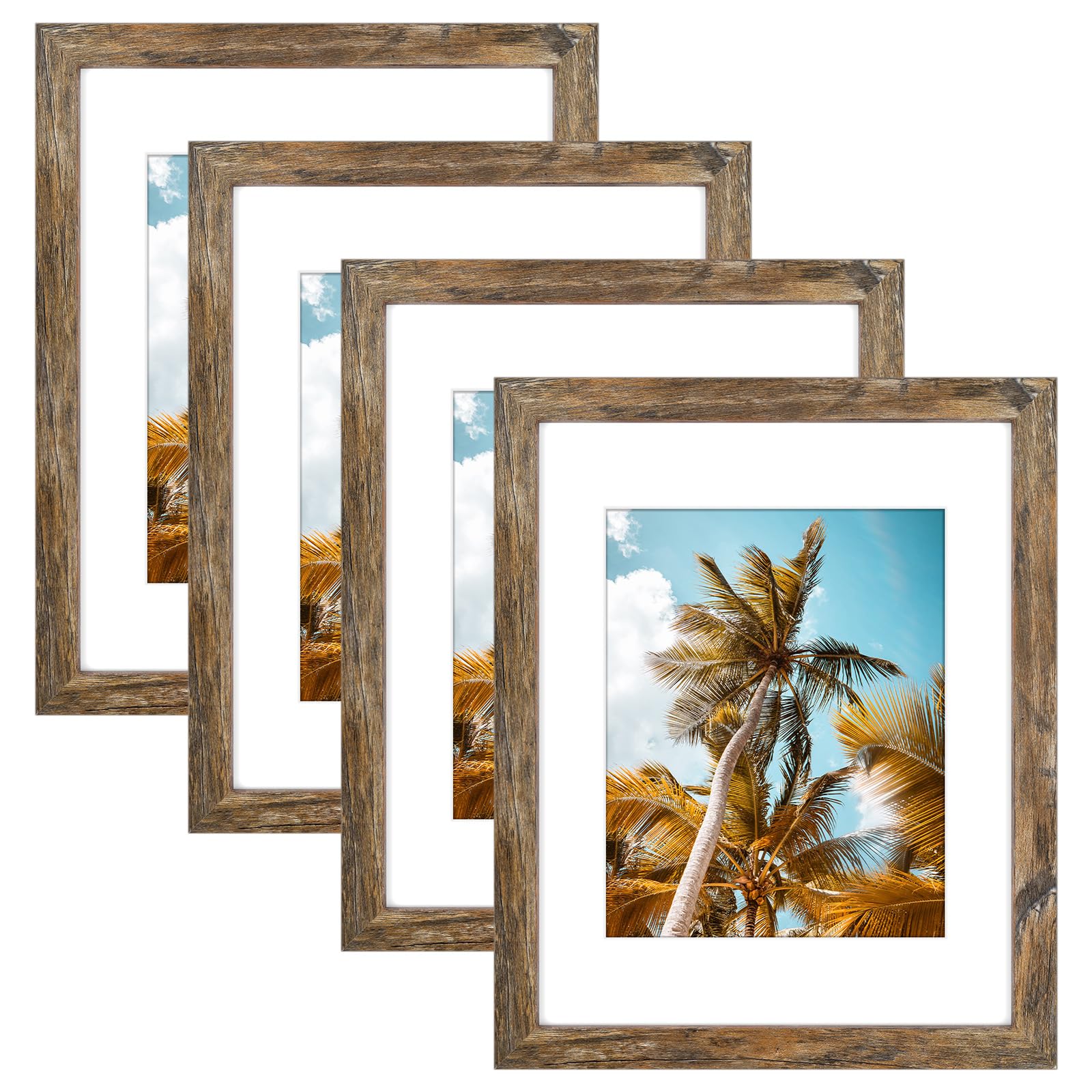 4 Pack 11x14 Rustic Brown Picture Frame with Real Glass Mat for 8x10