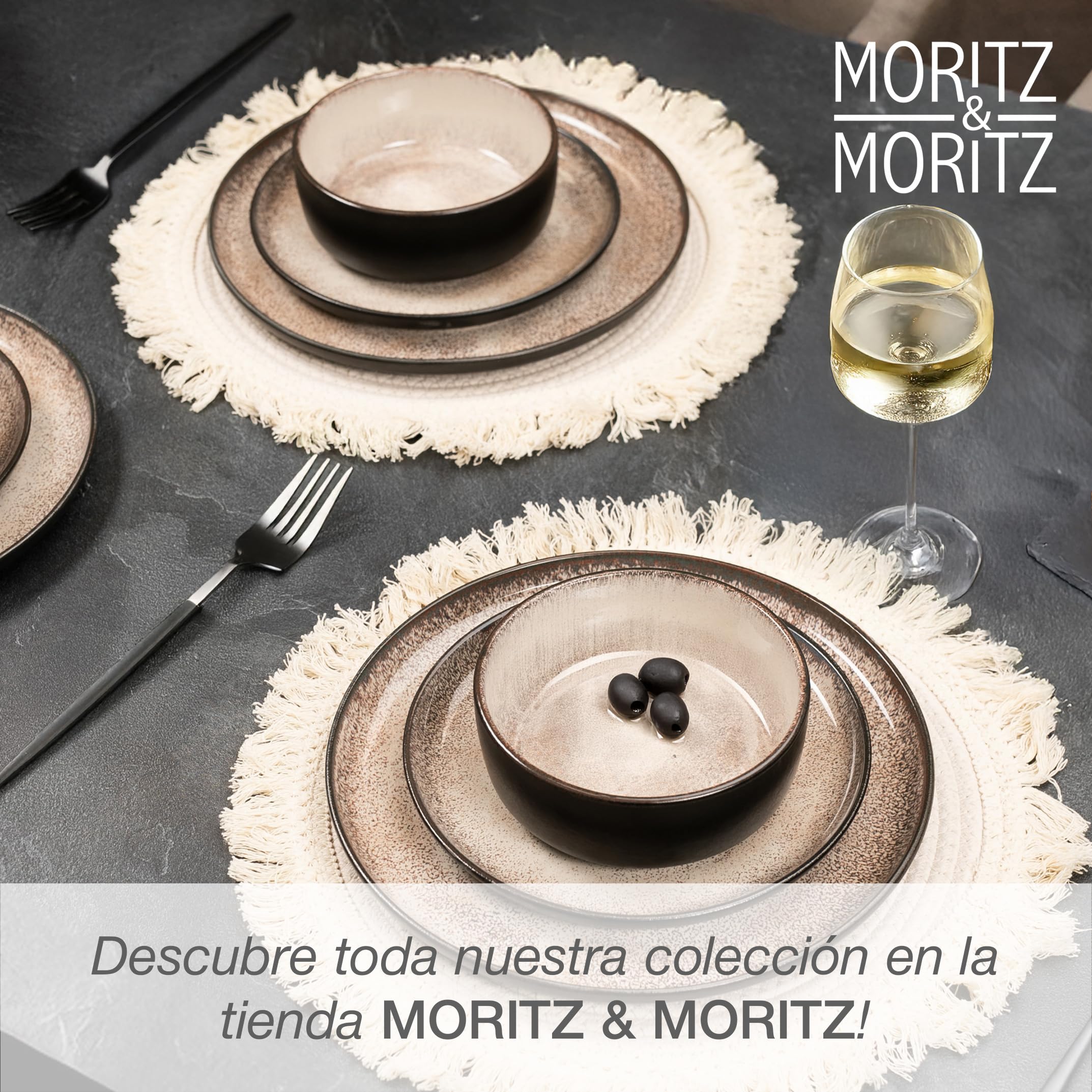 Moritz & Moritz VIDA Juego de 18 piezas de platos de mesa Juego de vajilla combinada en beige para 6 personas - de porcelana apta para el lavavajillas y el microondas