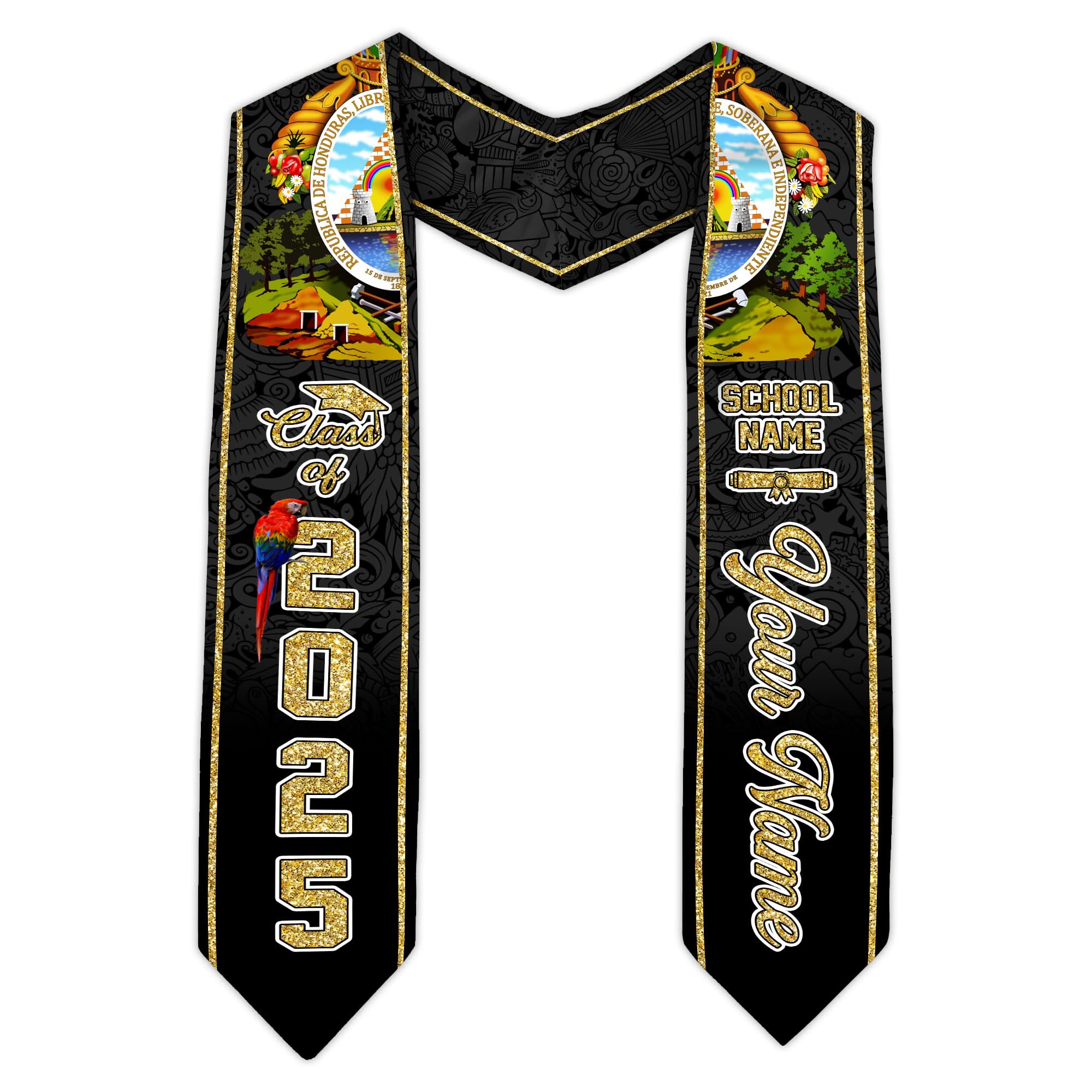 MonkeyVan Honduran Graduation Sash, Custom Honduran American Flag Graduation Sash 2025, Honduras Graduation Stole Style 4