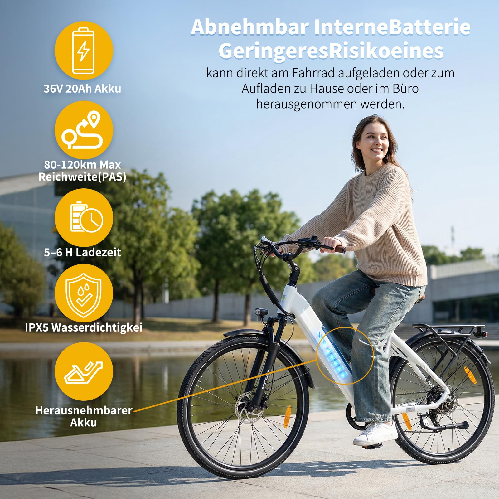 ttgo 28 Zoll E-Bike für Damen Herren, Trekking Ebike 36V 20Ah Akku Drehmomentsensor, 250W Motor 25 km/h 7-Gang, 80–120 km Reichweite, Hydraulische Scheibenbremsen, LCD Display, C3 PRO