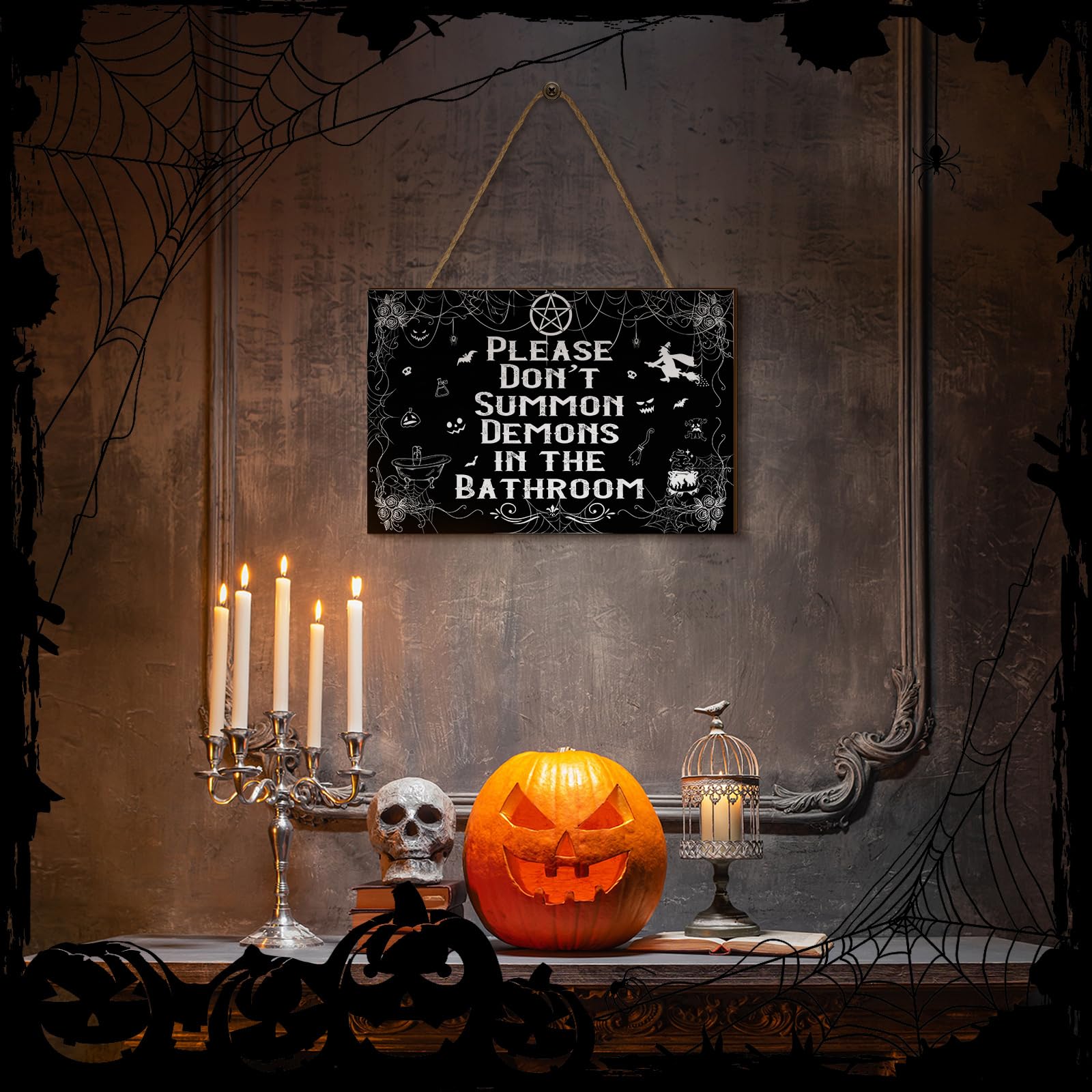 Wesiti Halloween-Badezimmer-Dekor, Gothic-Haustürschild, Hexe Bitte nicht beschwören, Dämonen im Badezimmer, Halloween-Holzschild, hängende Kunst, gruselige Gothic-Raum-Wanddekoration
