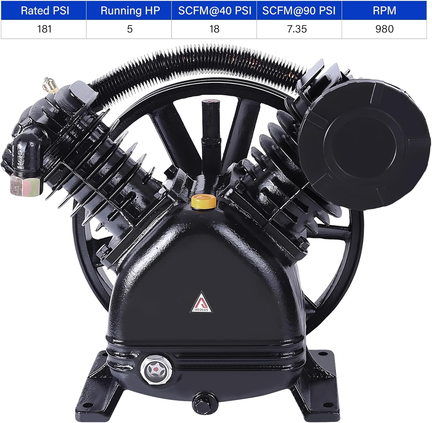 5/3.7 HP Air Compressor Pump Replacement, 181PSI V-Type Twin Cylinder Air Compressor Pump Electric Motor Pump