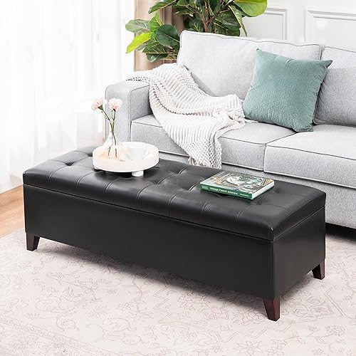 Miniatura 6 de Otomana con almacenamiento, banco otomano de almacenamiento en el extremo de la cama de 51 pulgadas, otomanas tapizadas de piel sintética con tapa