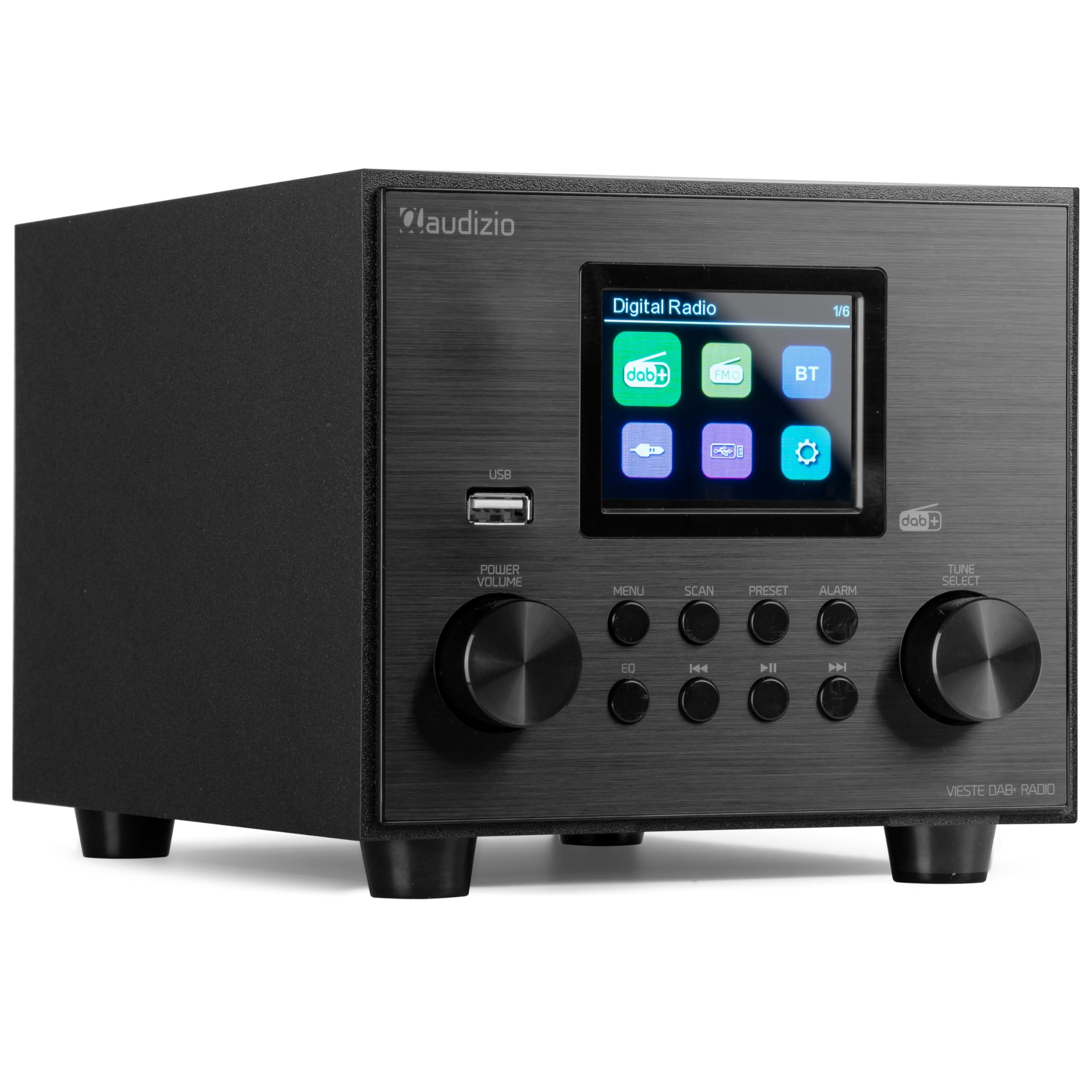 Audizio Vieste - DAB Radio mit Bluetooth, 60 Watt Lautsprecher, DAB Plus Radio mit USB Anschluss, FM & UKW, Weckerfunktion, 20 Speicherplätze, Auto-Suchlauf, Schwarz