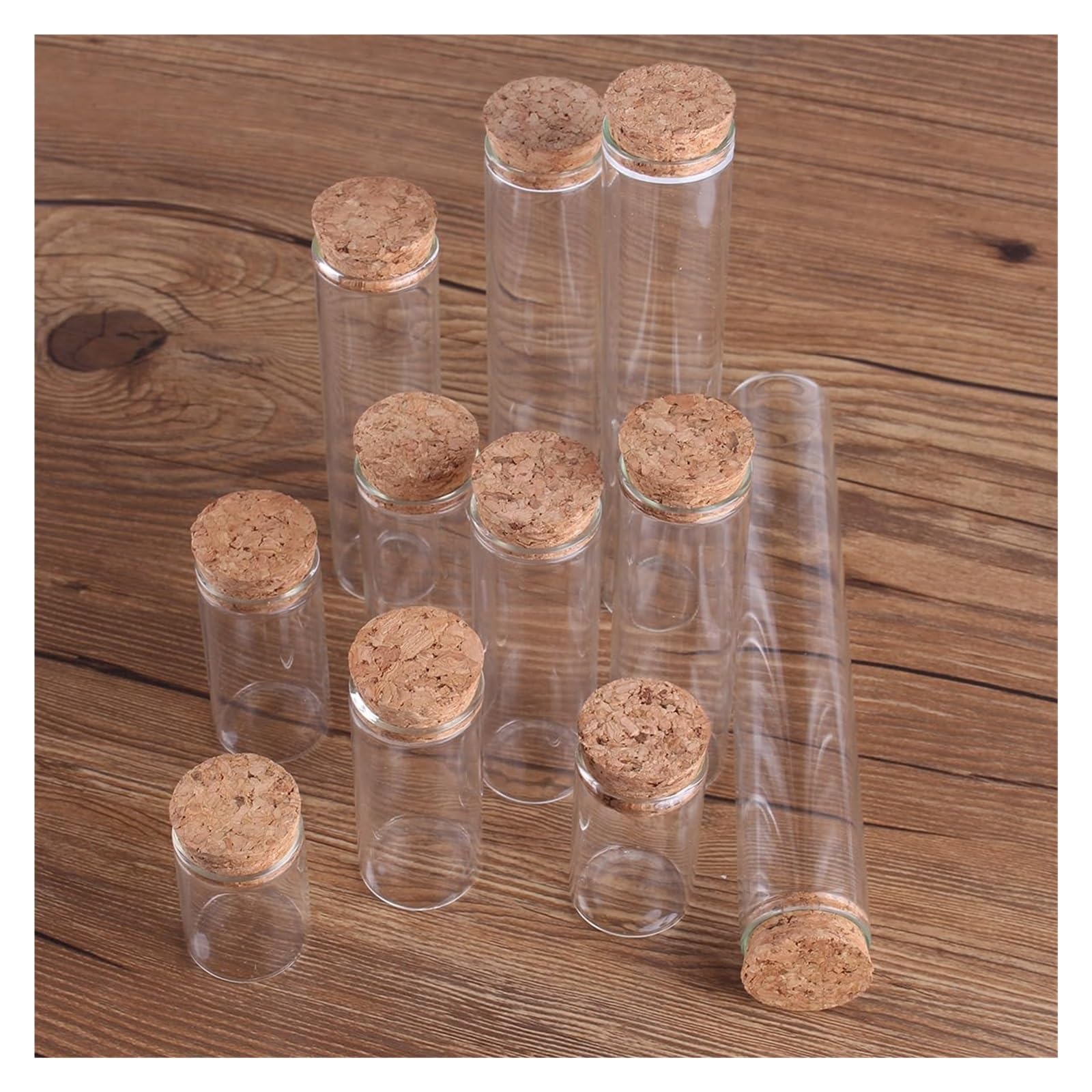 Provette in Vetro Trasparente, Confezione da 12 provette in Vetro con Tappo in Sughero 15-60 ml for lavori Fai Te(100ml)