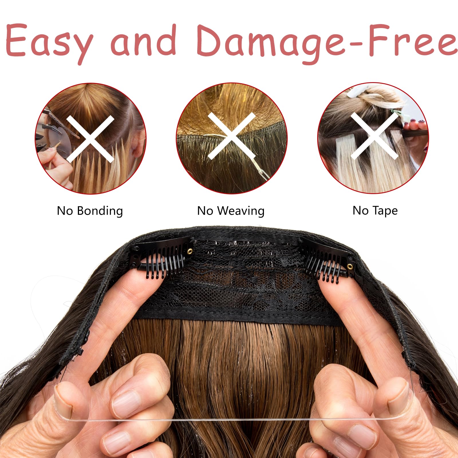 Xtrend 20Inch Invisible Wire Hair Extensions with Transparent Wire Adjustable Size Secure Clips Natural Straight Secret Miracle Hairpiece C8# - Image 4