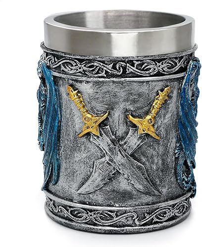 Miniatura 10 de alikiki Jarra de cerveza medieval grande con diseño de dragón azul DnD, taza de café de acero inoxidable, regalo de mazmorras y dragones para