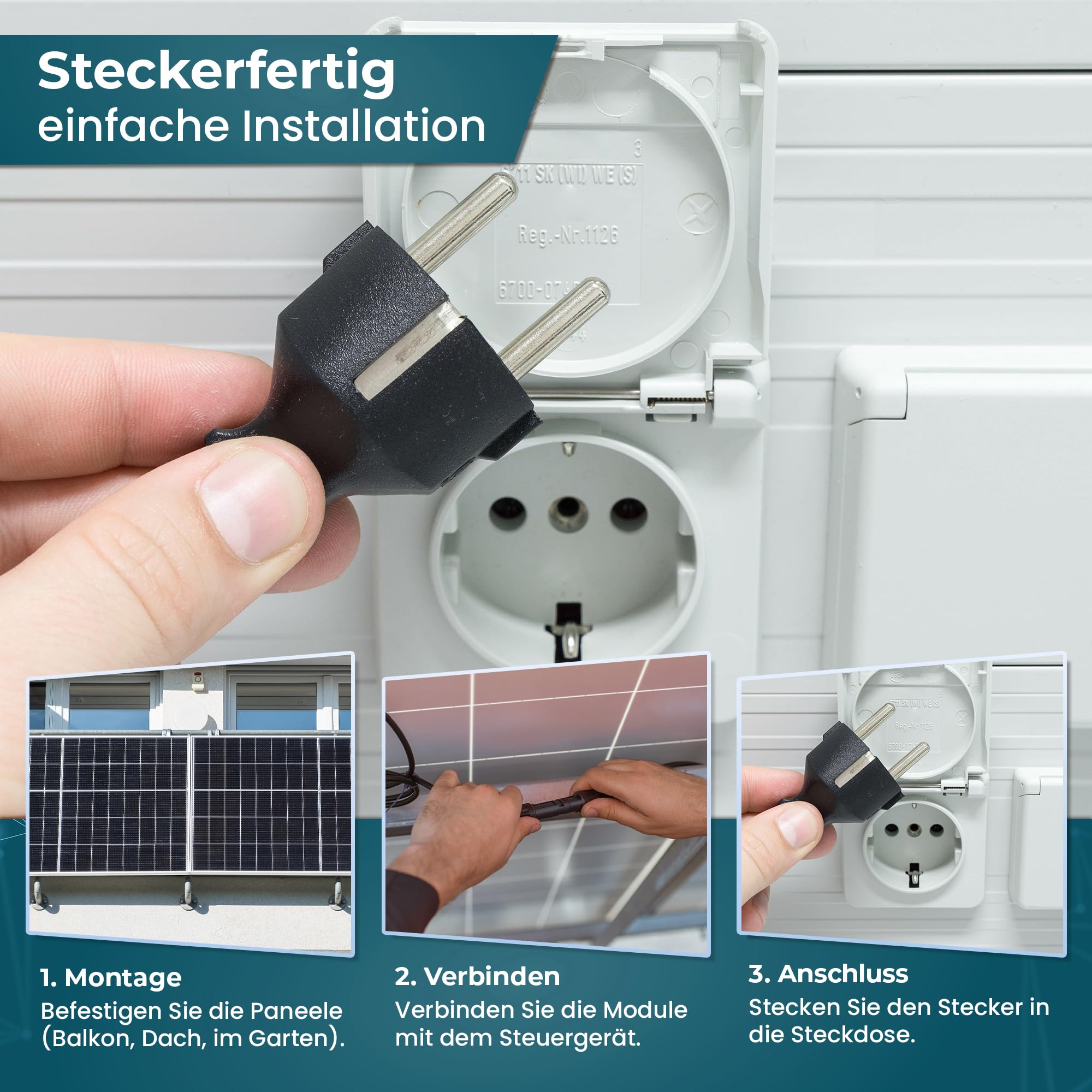 Balkonkraftwerk 1000 W Bifazial Glas/Glas Solaranlage Steckerfertig mit 800 Watt Wechselrichter WiFi Smarte Mini-PV Photovoltaik Anlage genehmigungsfrei Komplettset, schwarz (1000/800W)