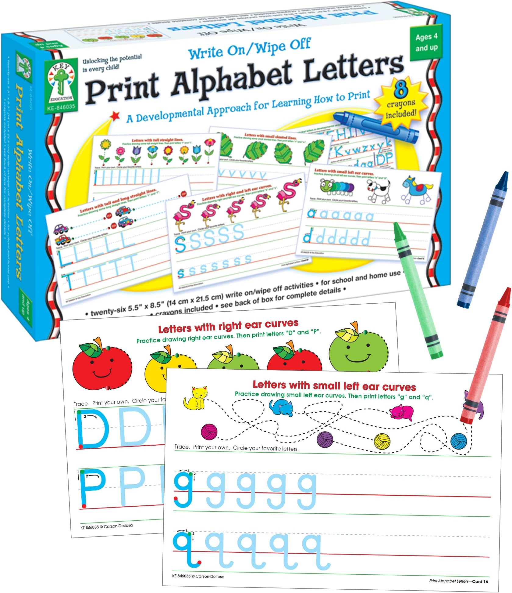 Publishing Write-On/Wipe-Off Print Alphabet Letters, Literacy Activities, Develop Handwriting and Fine Motor Skills, Teaches The Alphabet and Letter Sounds Ages 5+ (21 pc), 5.5" x 8.5"