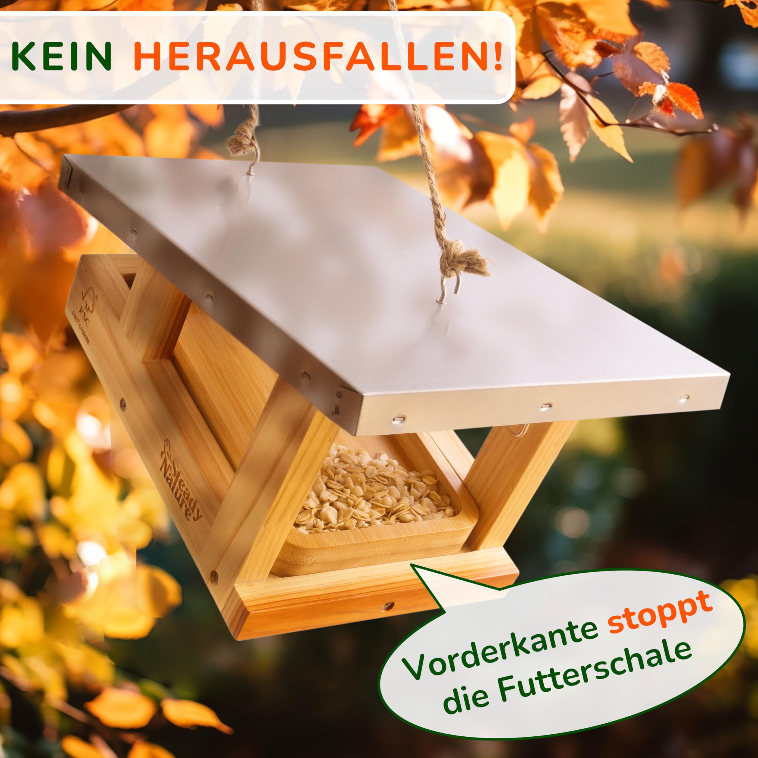 Steady Nature Vogelhaus zum Aufhängen mit Futterschale - Vogelfutterhaus Holz I Futterhaus für Vögel - Vogelhäuser für draußen - Bird Feeder Vogelfutterhäuschen Futtervogelhaus Vogelhäuschen kaufen