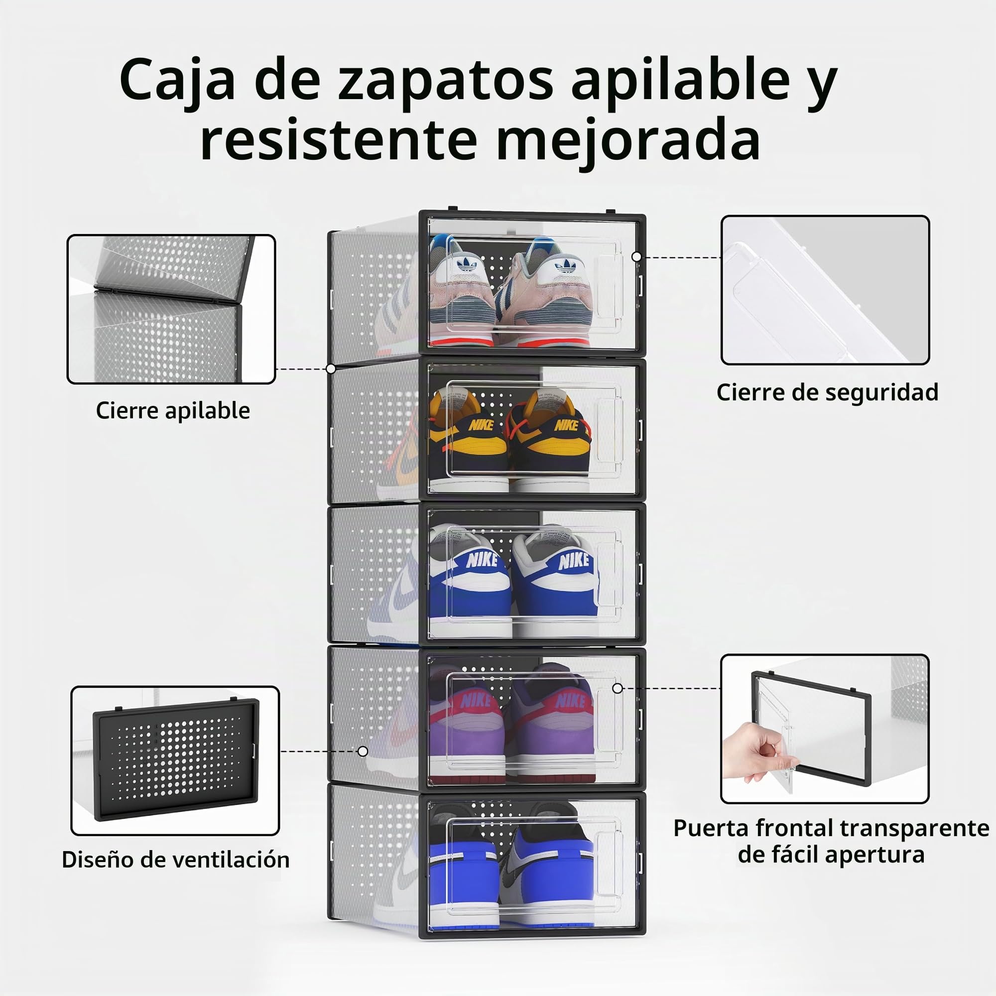 Paquete de 12 contenedores de almacenamiento de zapatos, organizador de zapatos apilable de plástico transparente para armario, zapatero plegable que ahorra espacio, caja de zapatos, contenedor para