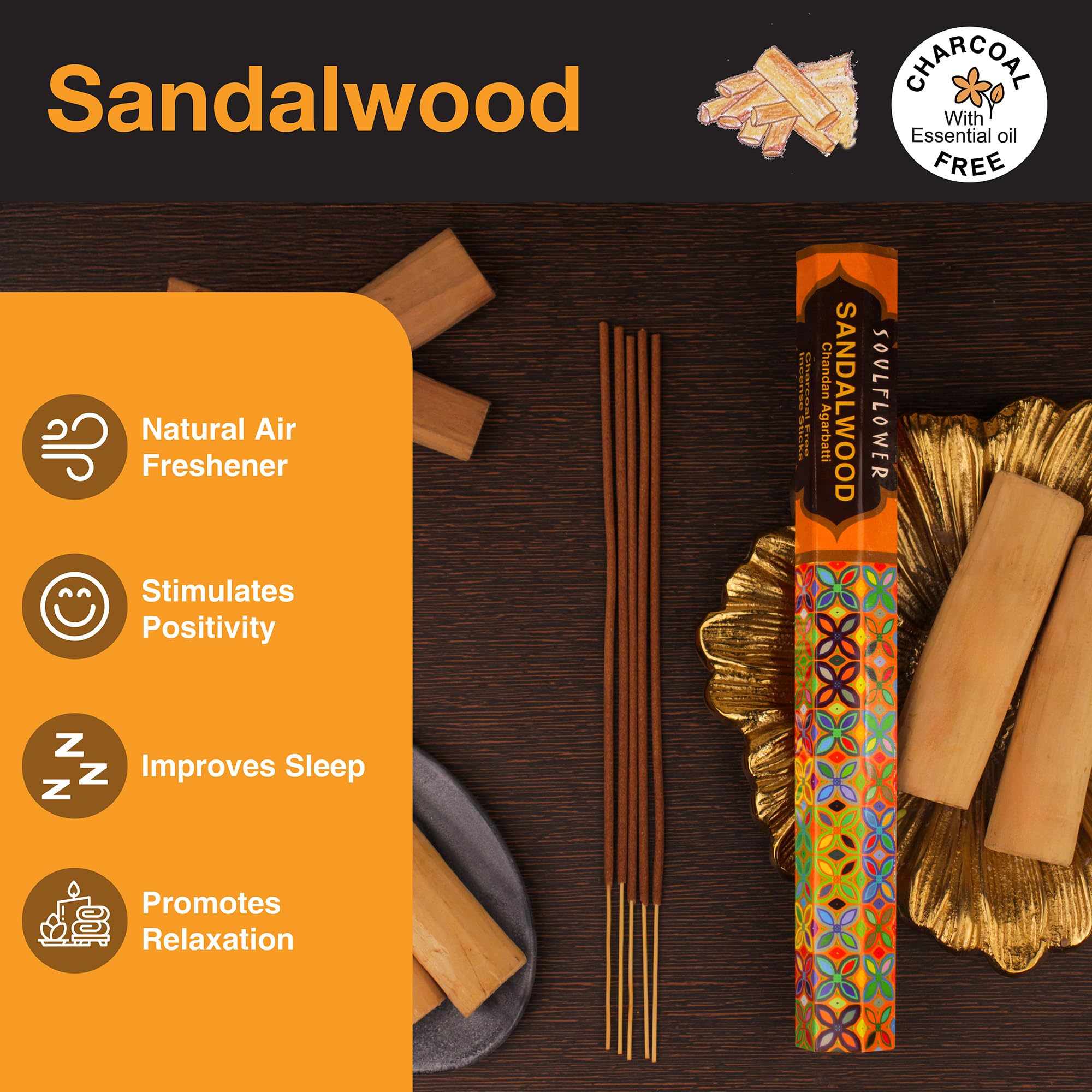 Soulflower 4 in1 Agarbatti Stick of Chandan, Gulab, Kesar & Mogra|Handmade,Long Lasting, Charcoal Free Incense Sticks for Home, Office, Room, Puja, Pooja, Meditation, Freshness 20 Sticks (Pack of 4) 3