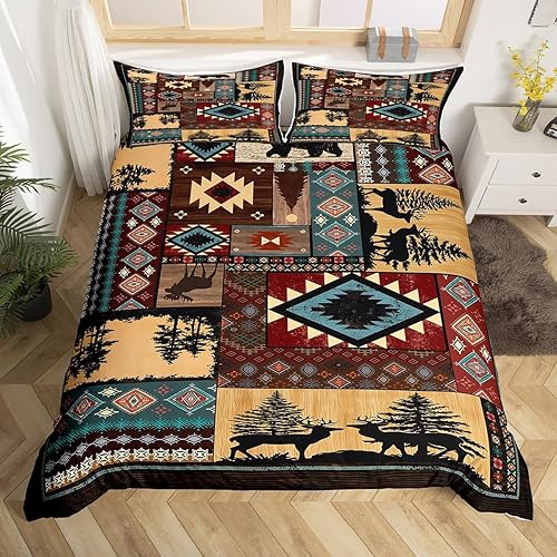 Miniatura 1 de Feelyou Juego de ropa de cama rústica de oso para niños, animales salvajes, lindos ciervos, juego de funda de edredón para niños y adolescentes,