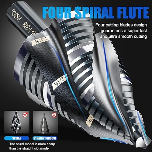 Miniatura 5 de M35 - Juego de brocas de cuatro espirales para flauta de 14"-34" (9 tamaños), taladro de vástago hexagonal de 14", resistente a los impactos, broca