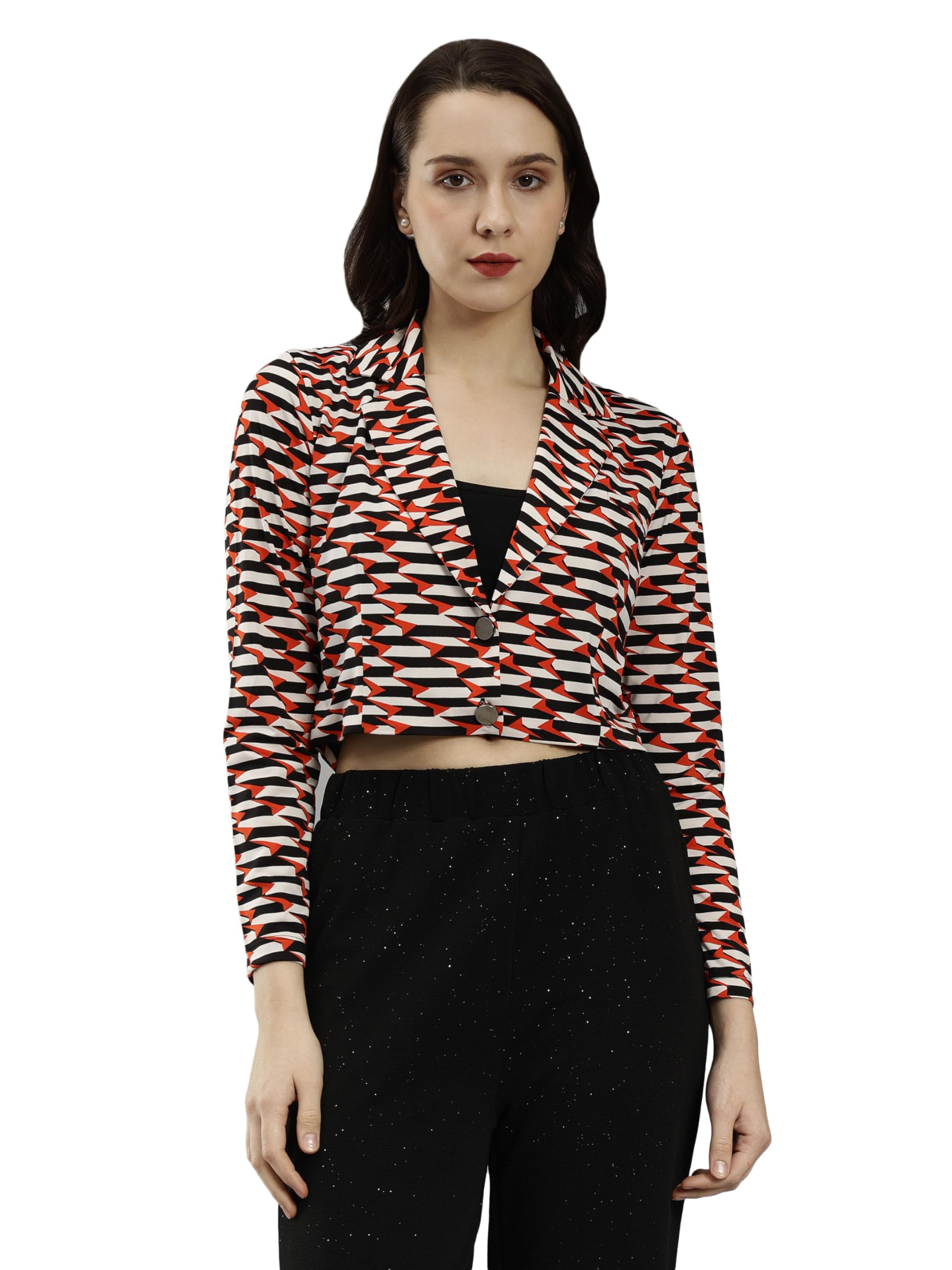 Women's Casual Geometric Print Full Sleeve Collared Neck Blazer Style Top-image-26