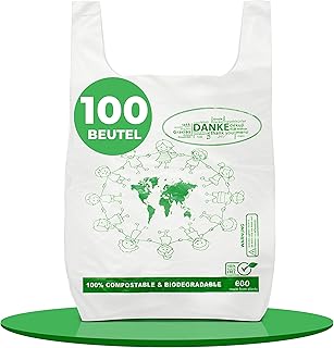 Saco D 100 borse per camicia biodegradabili e compostabili, 25 + 13 x 45 cm, borsa per la frutta, 100% compostabili e biodegradabili, in amido di mais