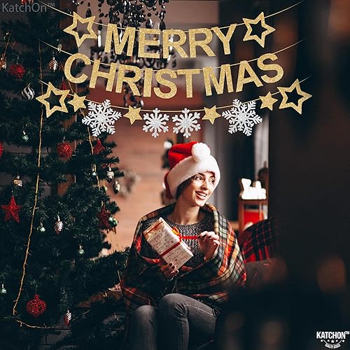 Miniatura 6 de KatchOn, Cartel de Feliz Navidad con purpurina con guirnalda, grande de 10 pies, 3 cuerdas, guirnalda de copos de nieve, pancarta de chimenea de