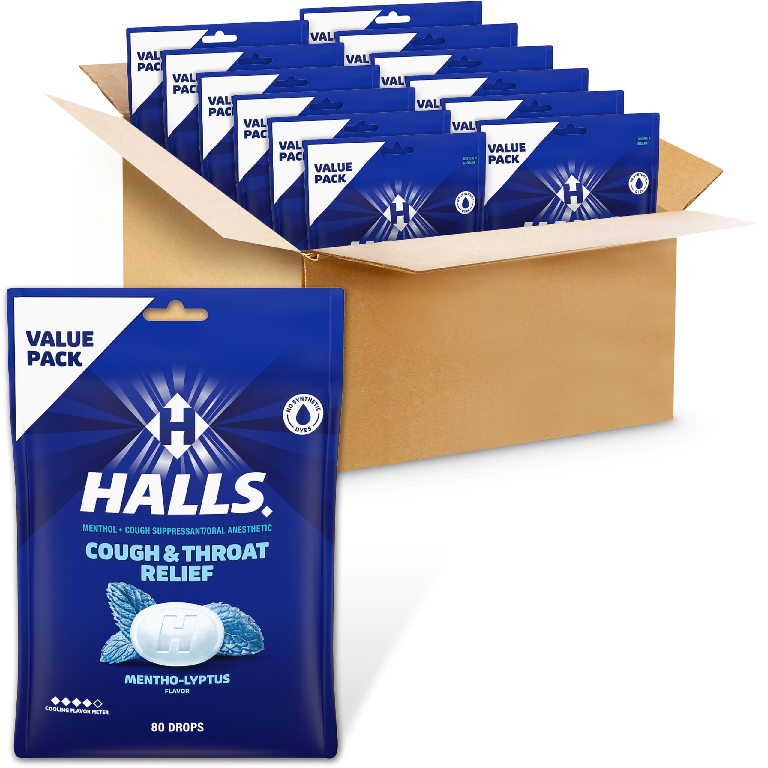 HALLS Relief Mentho-Lyptus Cough Drops, Economy Pack, 12 Packs of 80 Drops Bags (960 Total Drops)