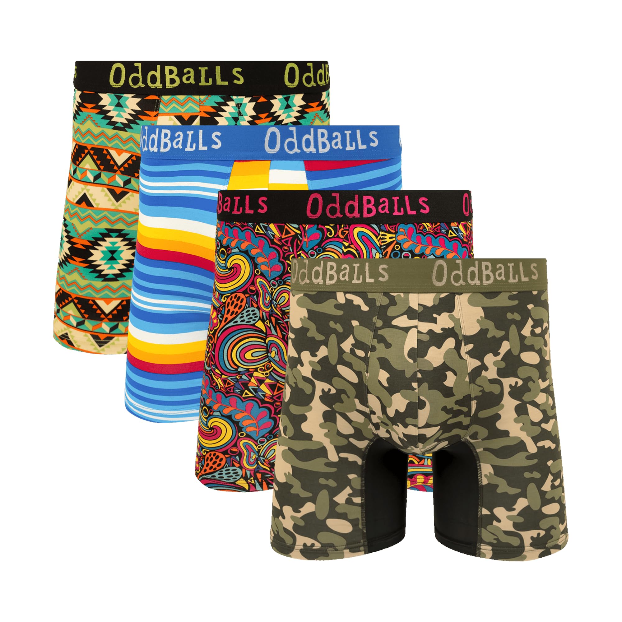 OddBalls | Mens Bamboo Boxers Multipack | 4 Pack | Anti Chafing | Mens Underwear | Moisture Wicking Fabric | Elastic Waistband | Urban Bundle | Small