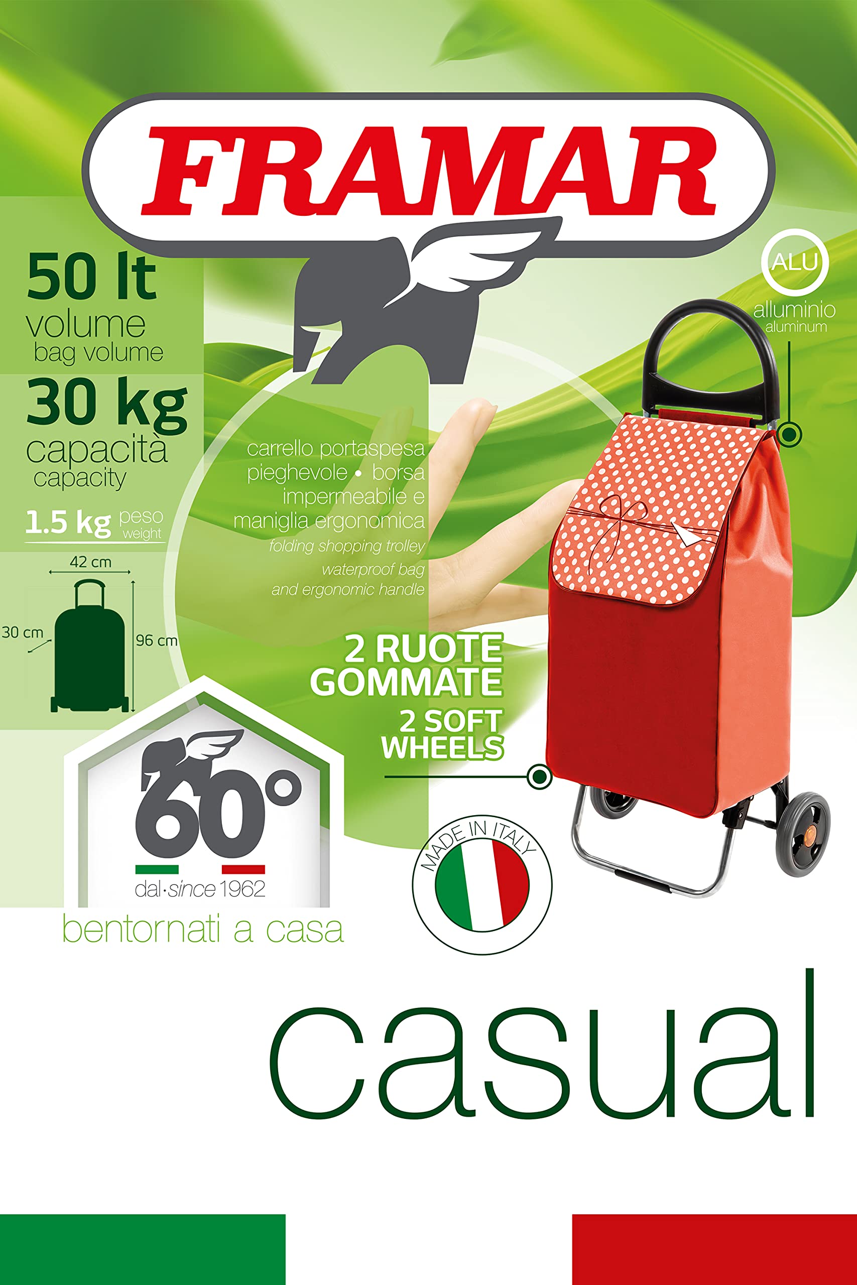 FRAMAR CASUAL - Carrello portaspesa 2 ruote con borsa impermeabile