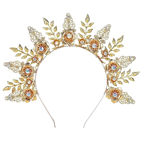 COSUCOS Sunburst Halo Gold Spike Crown - Sun Goddess Headband Crown Helloween Costume Leaves Headpiece Accessories Medusa Adult Crown Women