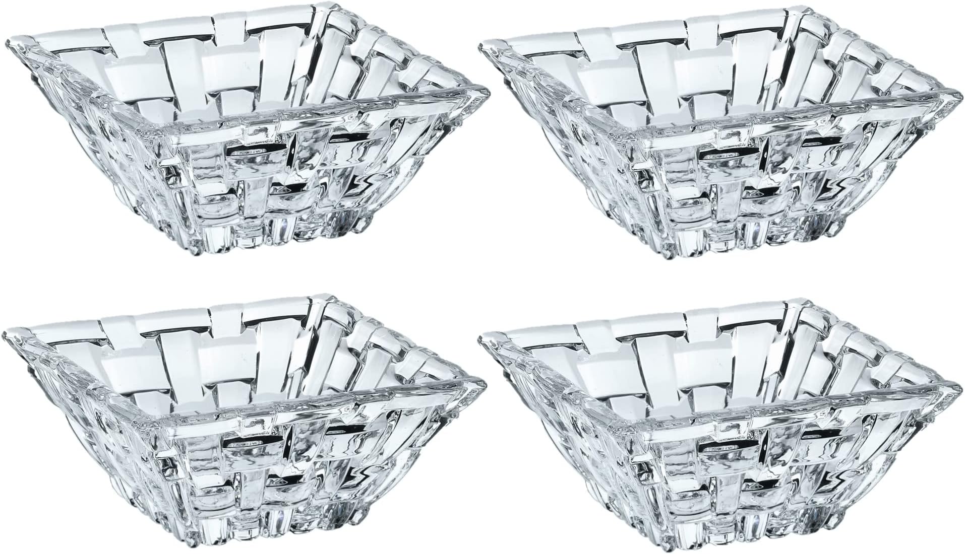 Nachtmann Bossa Nova Collection Dip Bowl Set of 4, Square, 3-Inch, Bowl for Dipping Sauce, Snacks, and Nuts, Chip and Dip Dish, Crystal Clear Glass, Dishwasher Safe