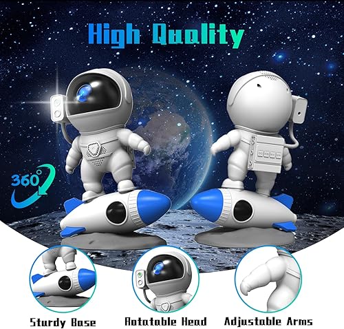 Miniatura 8 de Proyector astronauta de galaxia, luz de pojector de estrellas con control remoto y temporizador, luz nocturna estrellada para niños, proyector