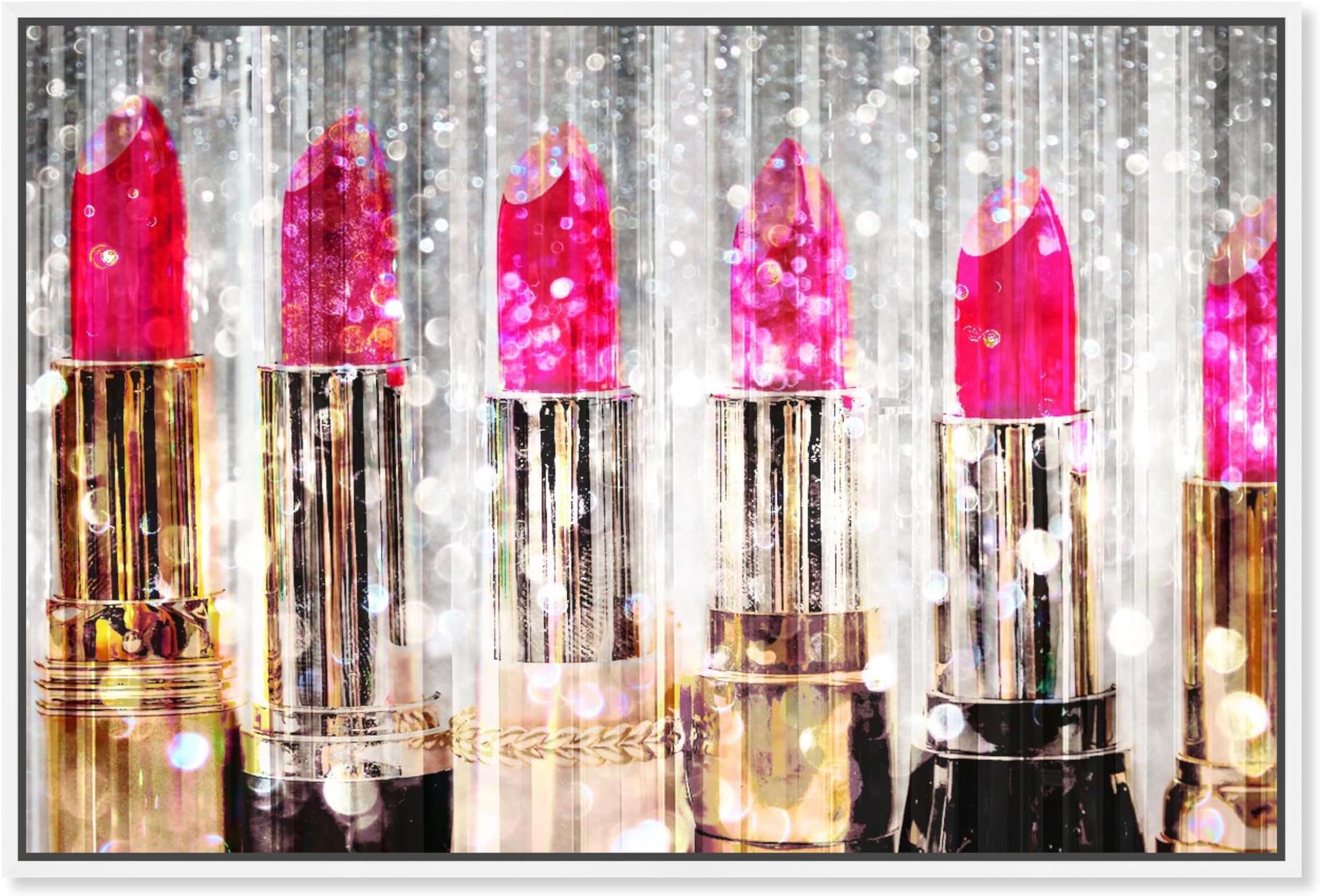 Fashion and Glam Modern Canvas Art - Lipstick Collection, Wall Art for Living Room, Bedroom, and Bathroom, 15 in x 10, Pink and Gold Home Decor