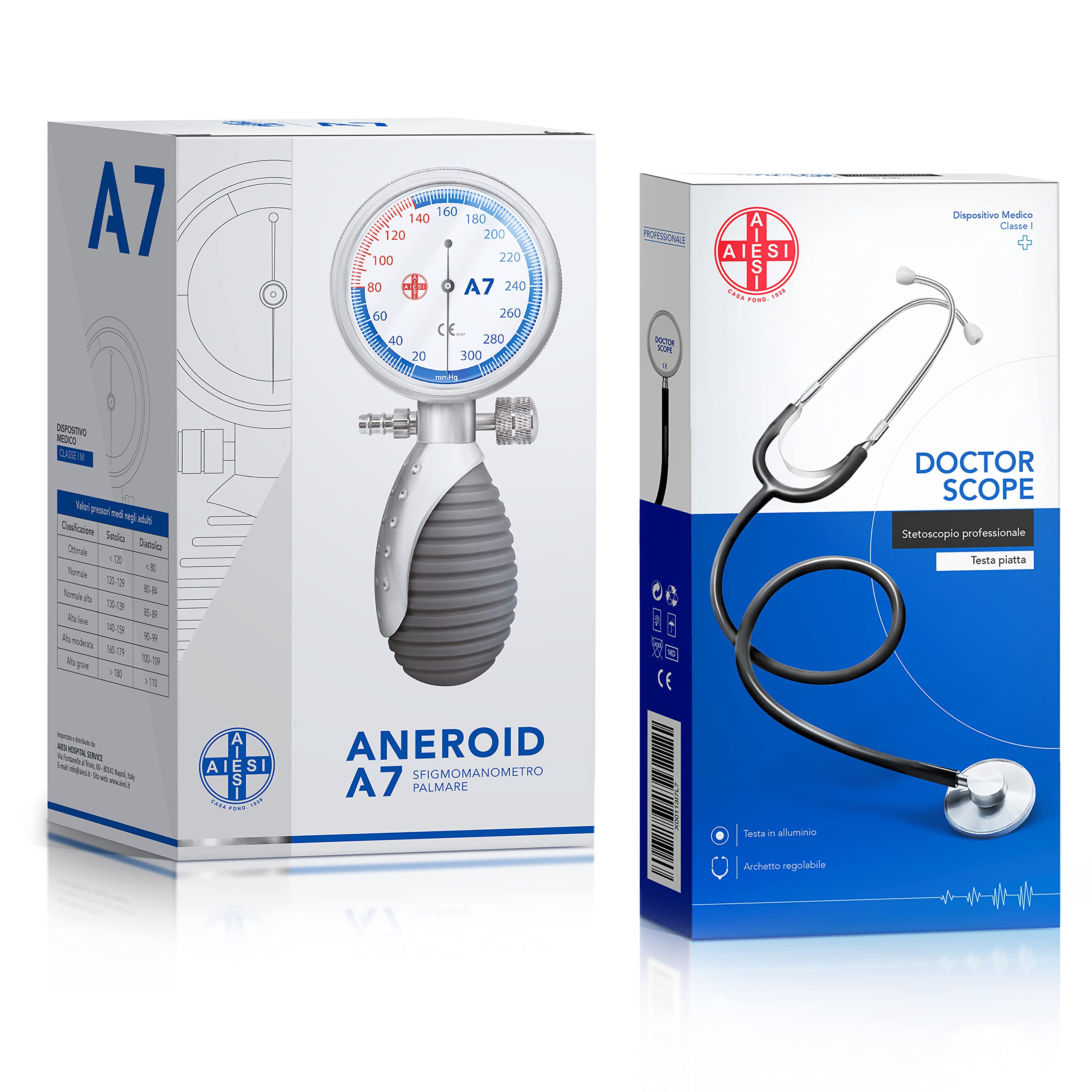 AIESI® Tensiomètre Manuel avec Stéthoscope Manomètre Mécanique sans mercure modèle A7, pour adultes, Garantie 24 mois