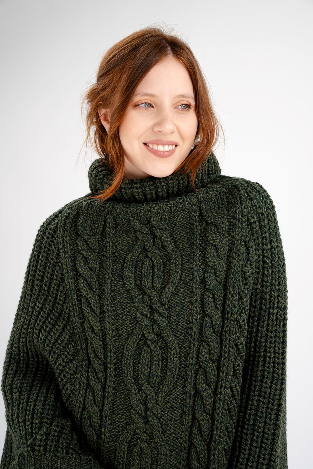 SAOL 100% Merino Wool Cable Knit Ladies Irish Aran Poncho Cardigan - Image 2