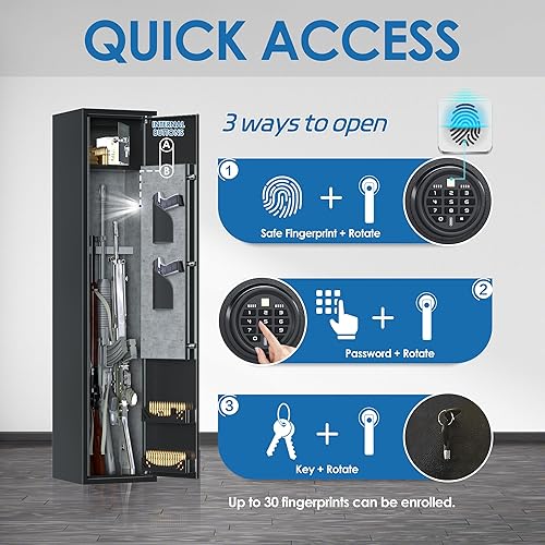 Miniatura 5 de SUXXAN Caja fuerte para rifle y pistolas con luz LED y sistema de alarma, caja fuerte biométrica para rifle de huellas dactilares, rifle 4-5 de
