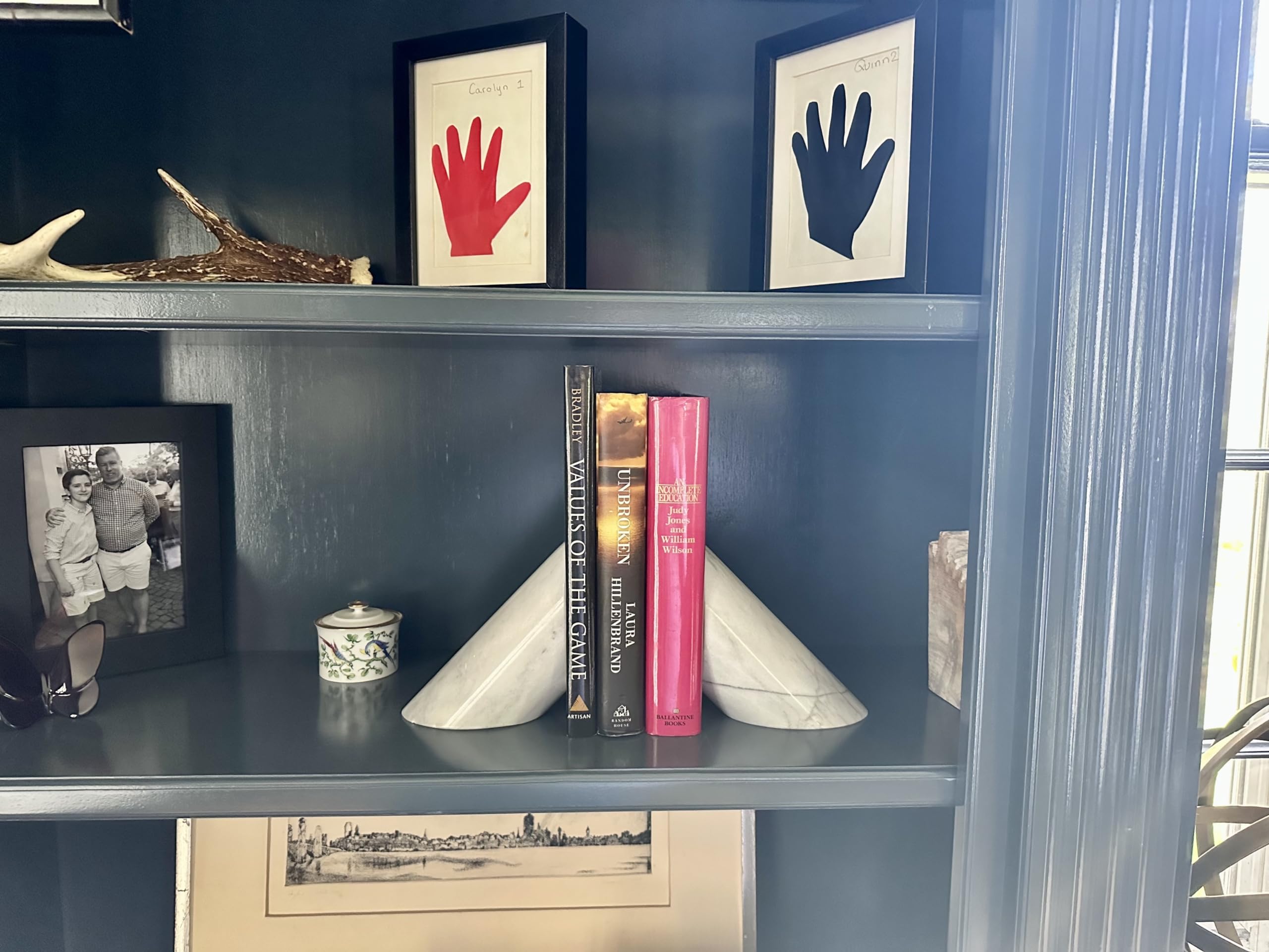 Fox Run 100% Natural Polished Marble Bookends, White, Set of 2, Angled - Image 3
