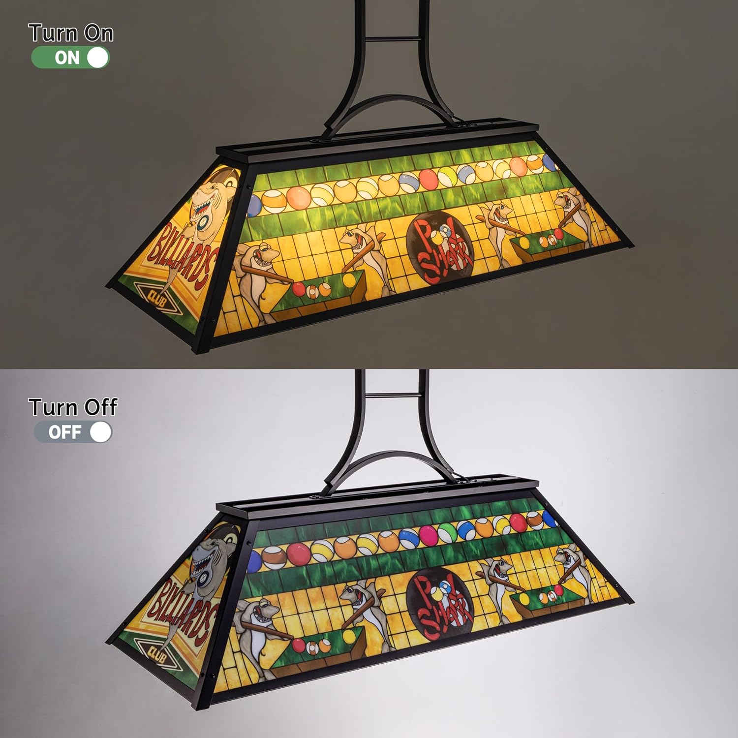 TOCHIC Pool Table Light, 48" Rustic Billiards Light Fixtures 4-Light with Tiffany-Style Shark Shade Farmhouse Chandelier Hanging Over Pool Table Game Room Man Cave Club Dining Room Kitchen Island