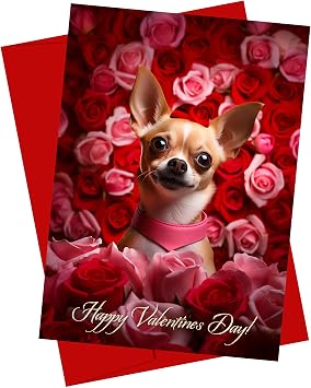 Chihuahua Valentines Day Single Card - Adorable Gift for Dog Lovers - Premium Quality, Blank Inside with Red Envelope