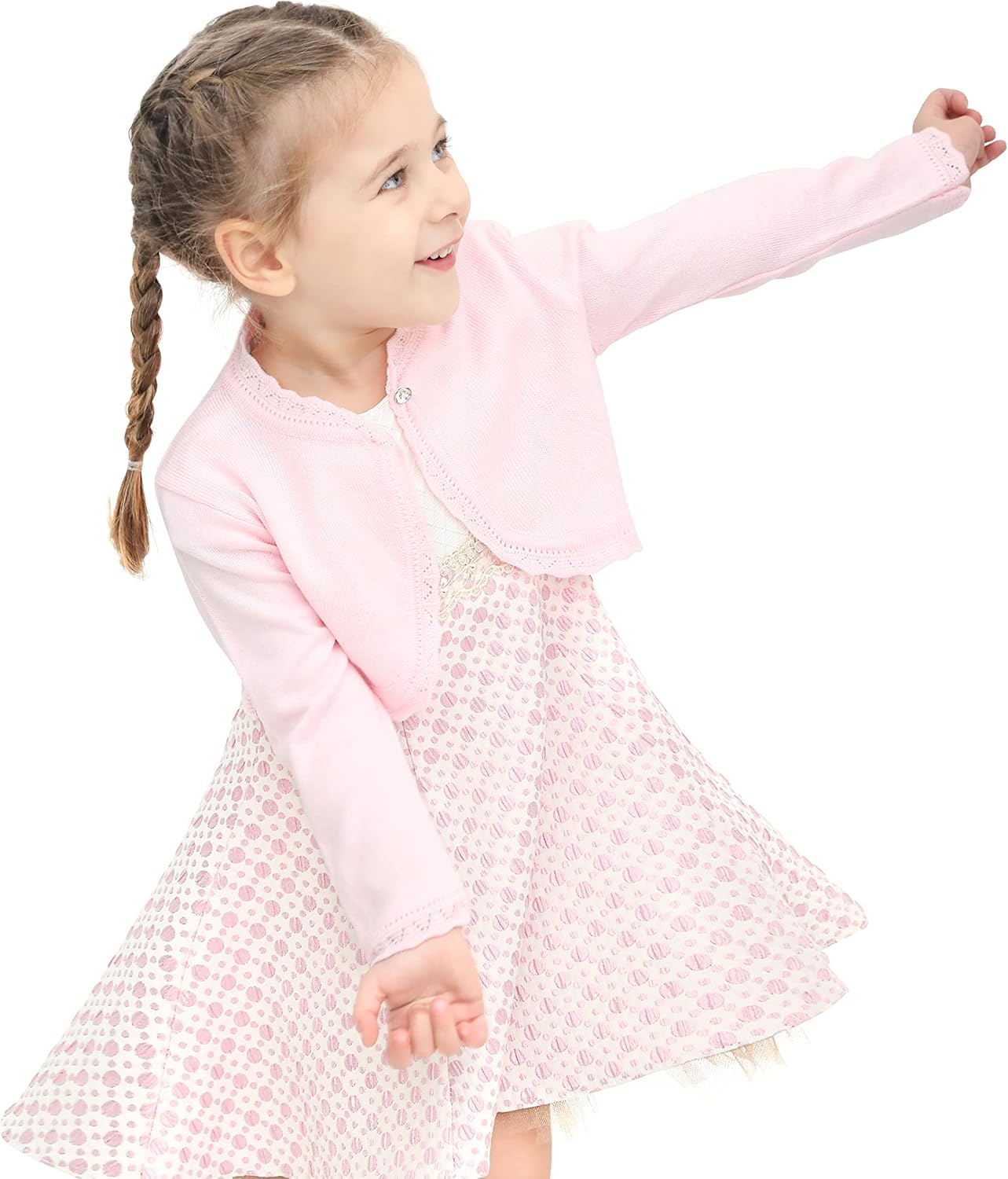 Lilax Little Girls' Knit Long Sleeve Button Closure Bolero Cardigan Shrug - Image 7
