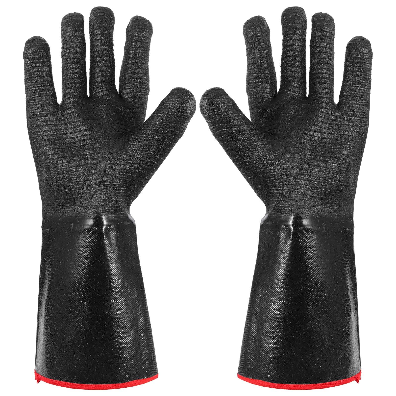 SOLUSTRE Hitzebeständige Neopren Handschuhe zum Schutz bis 500 Grad mit Rutschfester Oberfläche für Küche und Grillarbeit in Schwarzer Farbe