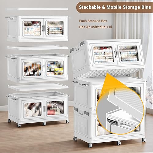 Miniatura 3 de BROVIEW Contenedores de almacenamiento apilables extra grandes de 660 cuartos de galón con tapas, contenedores de almacenamiento apilables de 165